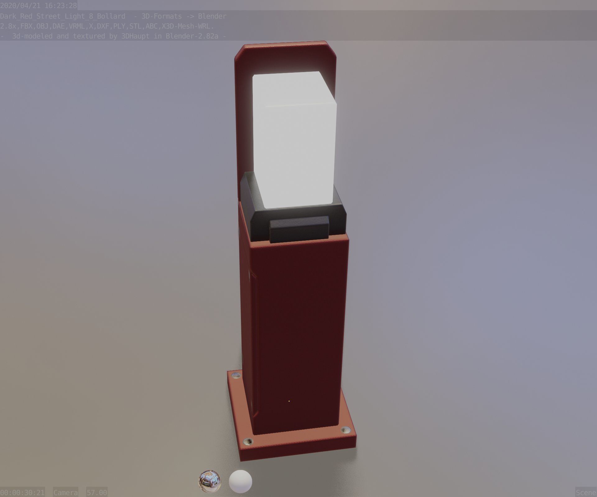Street Light 8 Bollard 500 mm Dark Red Version 2 Low-poly 3D model_52