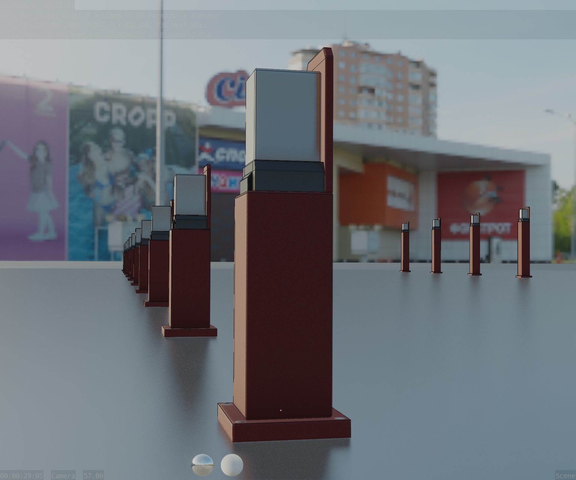 Street Light 8 Bollard 500 mm Dark Red Version 2 Low-poly 3D model_1