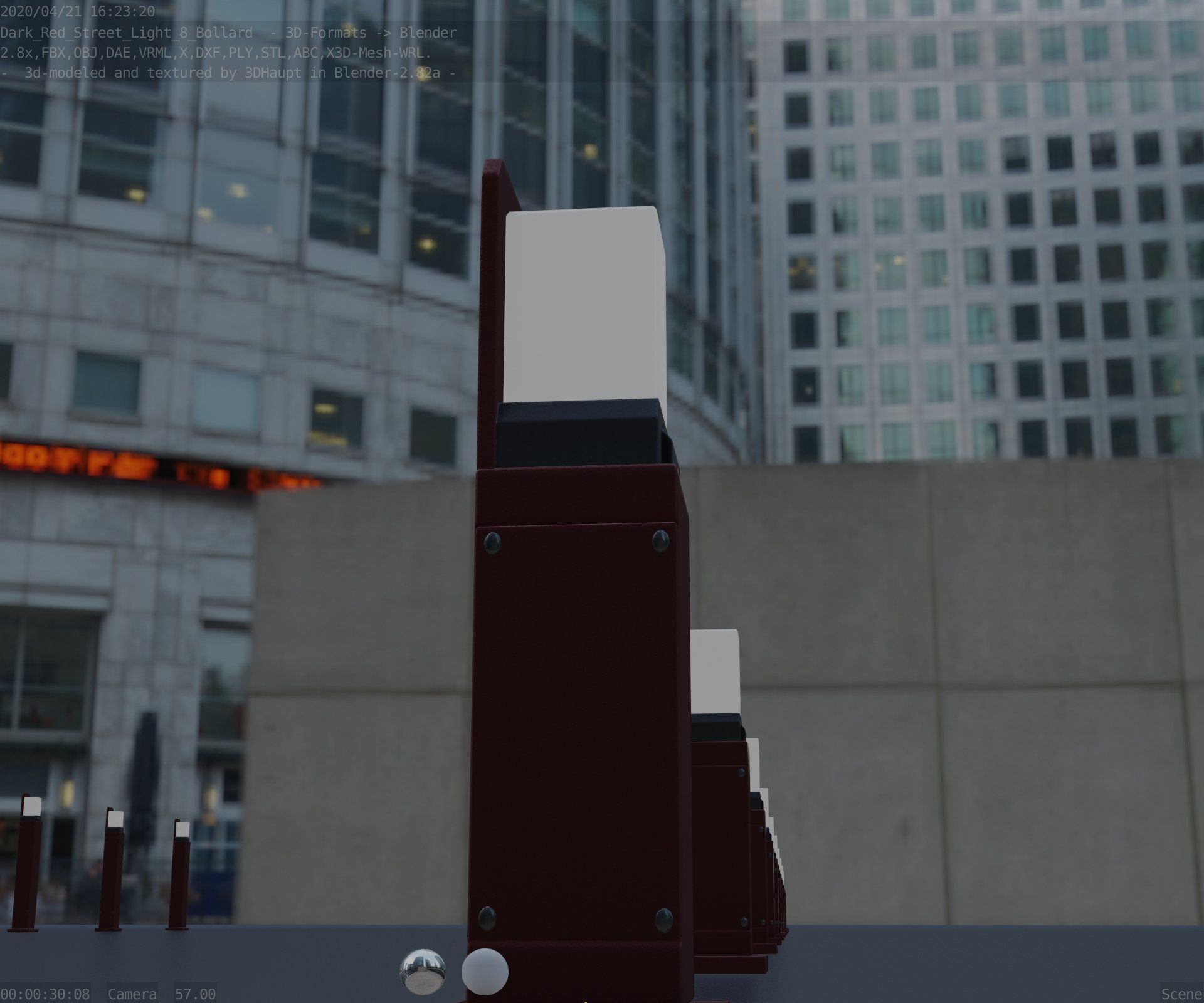 Street Light 8 Bollard 500 mm Dark Red Version 2 Low-poly 3D model_9