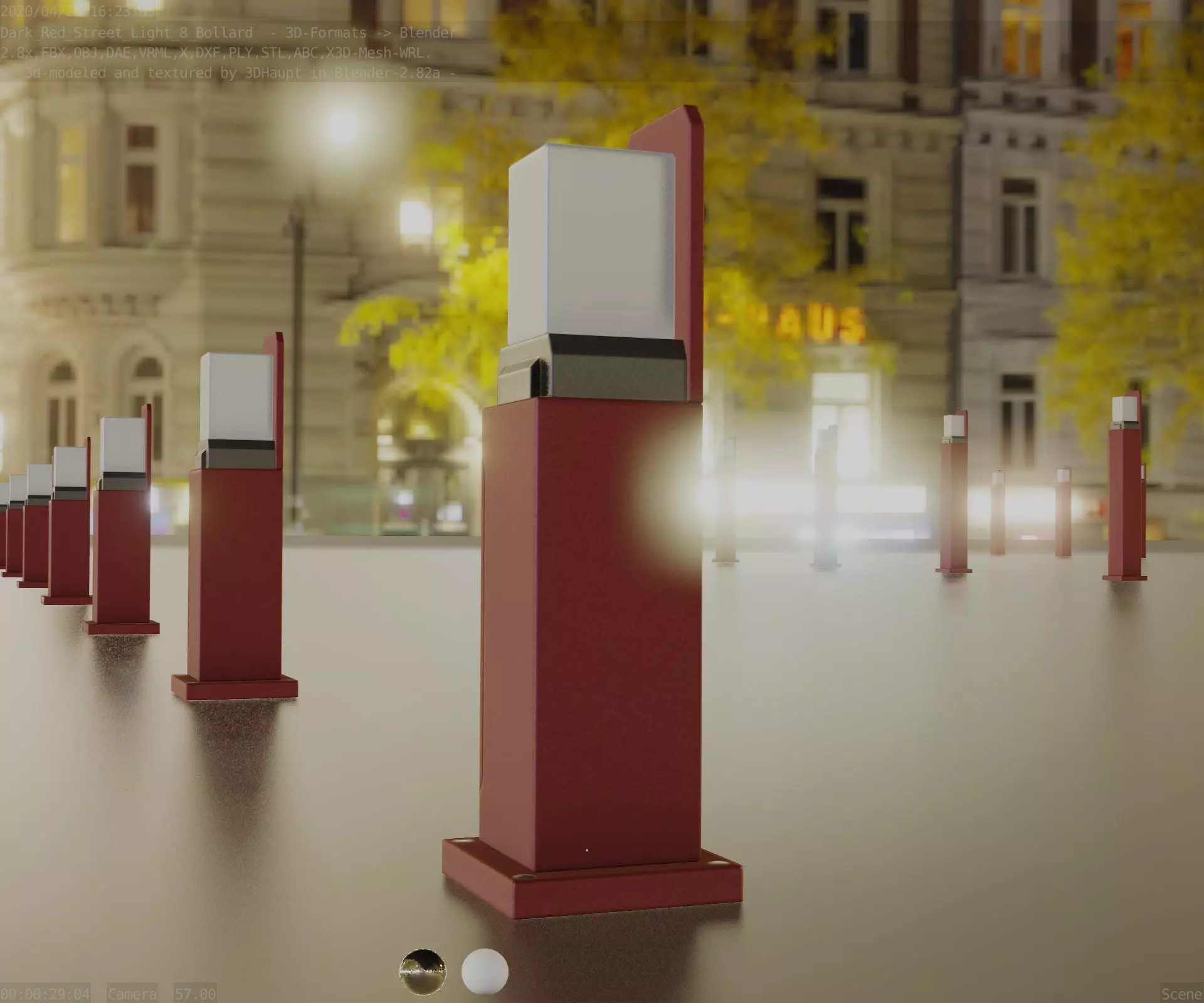 Street Light 8 Bollard 500 mm Dark Red Version 2 Low-poly 3D model_0