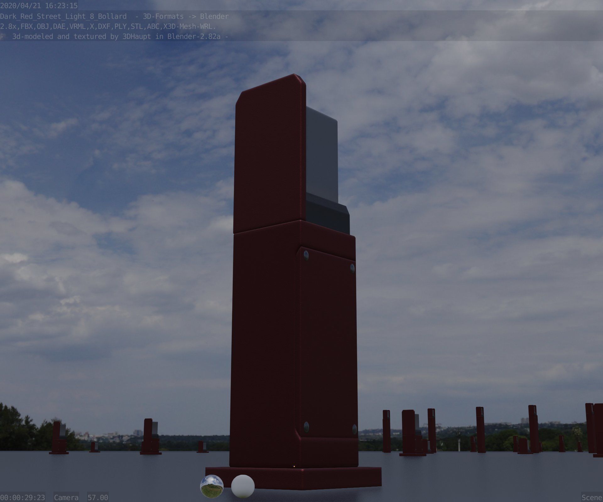 Street Light 8 Bollard 500 mm Dark Red Version 2 Low-poly 3D model_47