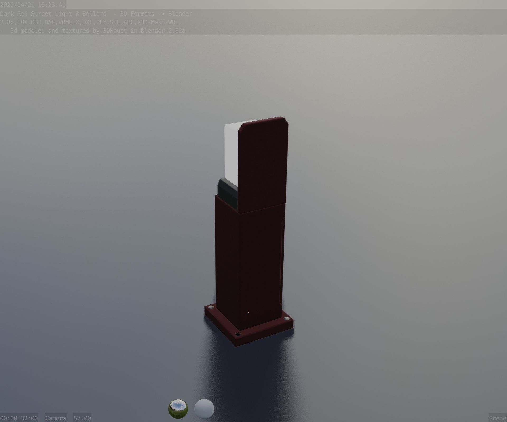 Street Light 8 Bollard 500 mm Dark Red Version 2 Low-poly 3D model_79