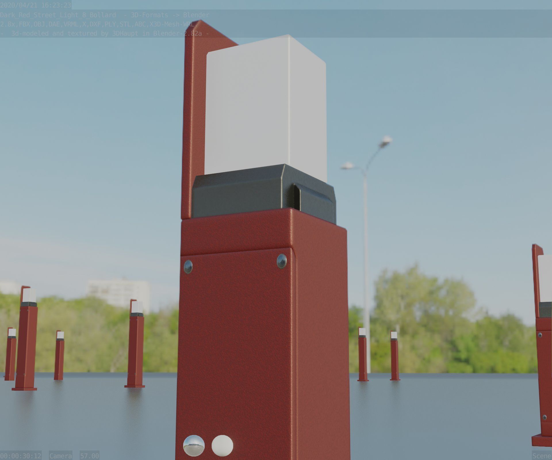 Street Light 8 Bollard 500 mm Dark Red Version 2 Low-poly 3D model_42