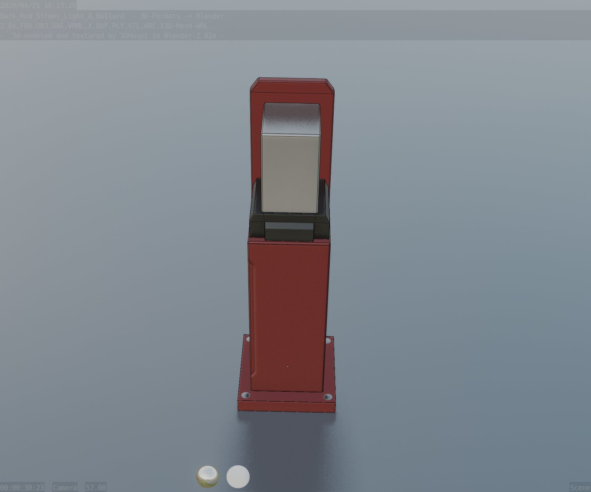 Street Light 8 Bollard 500 mm Dark Red Version 2 Low-poly 3D model_54