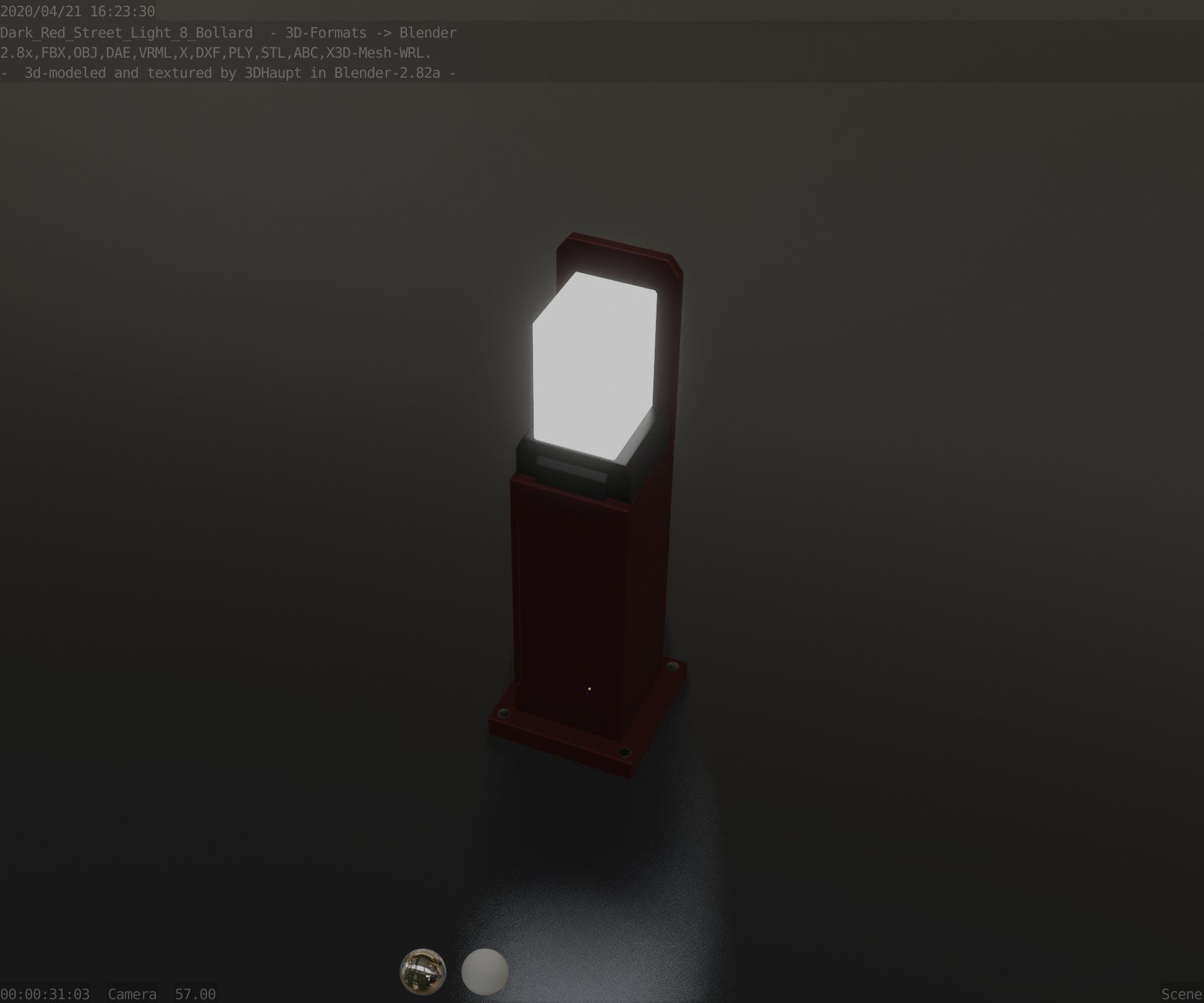 Street Light 8 Bollard 500 mm Dark Red Version 2 Low-poly 3D model_58