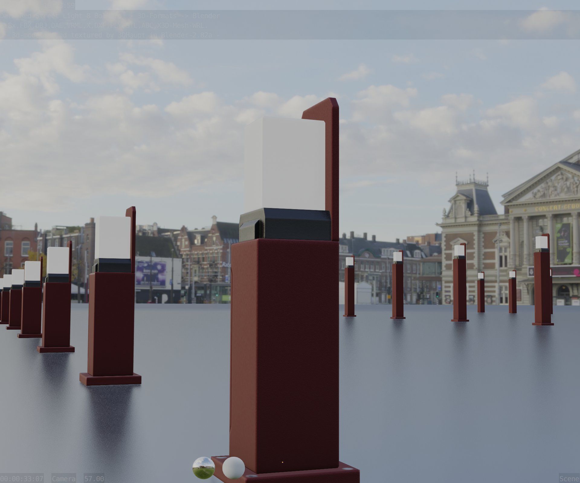 Street Light 8 Bollard 500 mm Dark Red Version 2 Low-poly 3D model_99