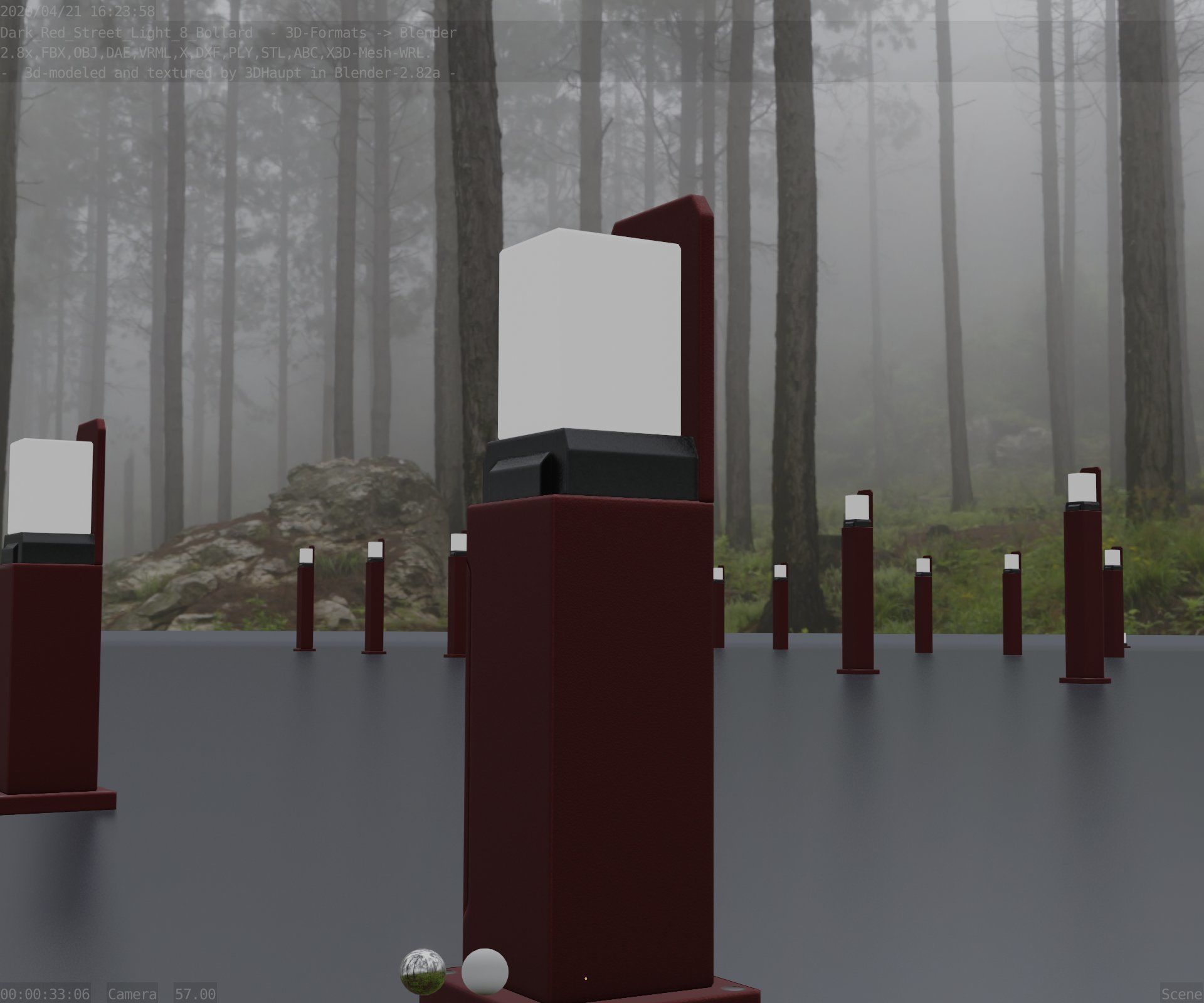 Street Light 8 Bollard 500 mm Dark Red Version 2 Low-poly 3D model_98