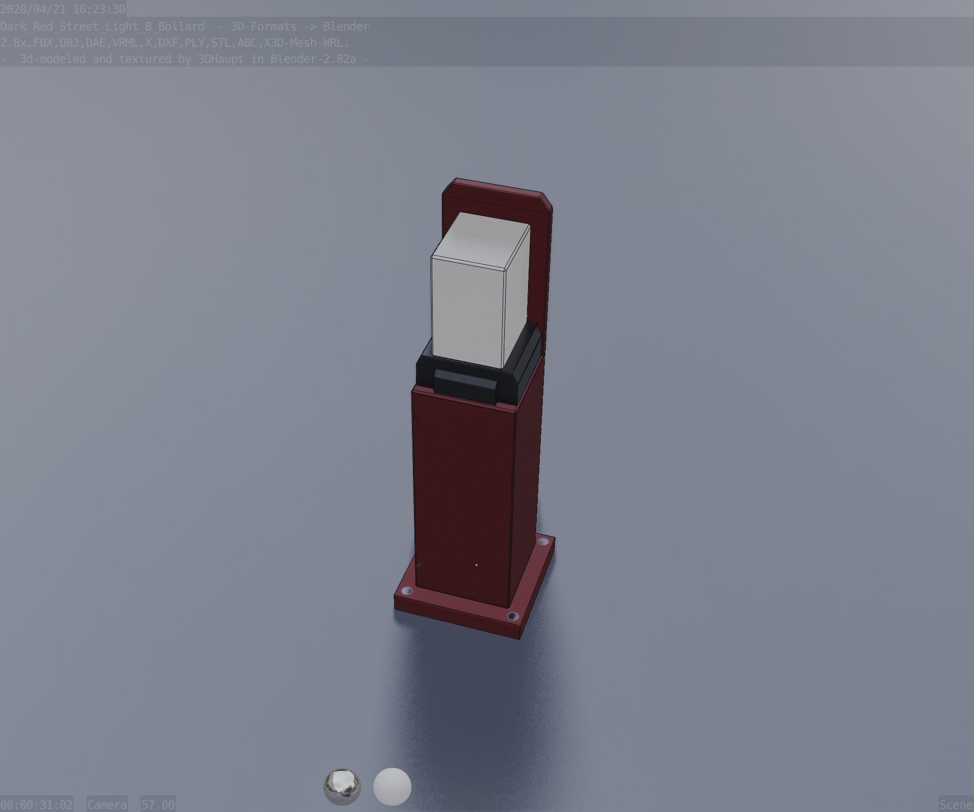 Street Light 8 Bollard 500 mm Dark Red Version 2 Low-poly 3D model_57