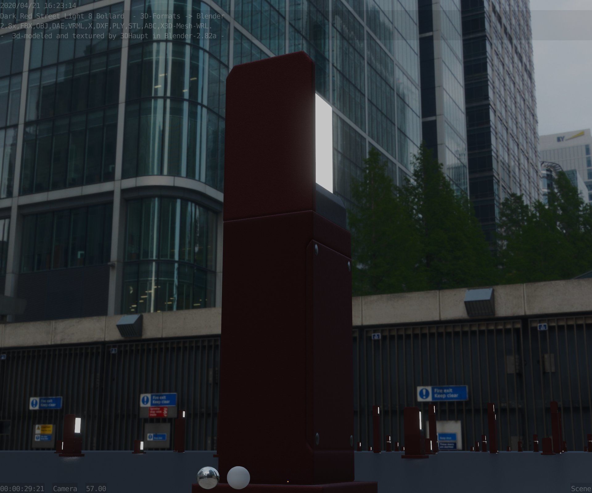 Street Light 8 Bollard 500 mm Dark Red Version 2 Low-poly 3D model_45