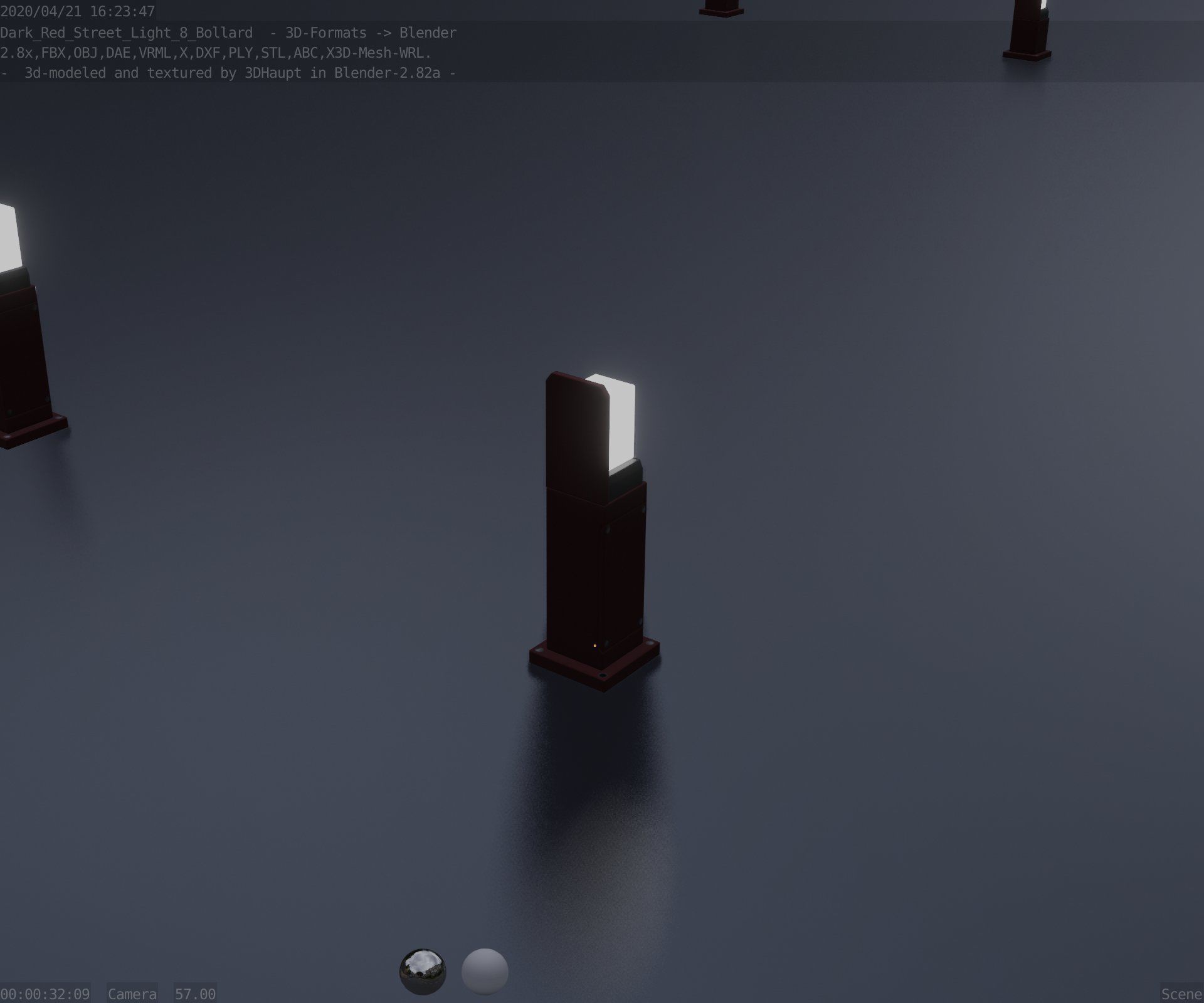Street Light 8 Bollard 500 mm Dark Red Version 2 Low-poly 3D model_88