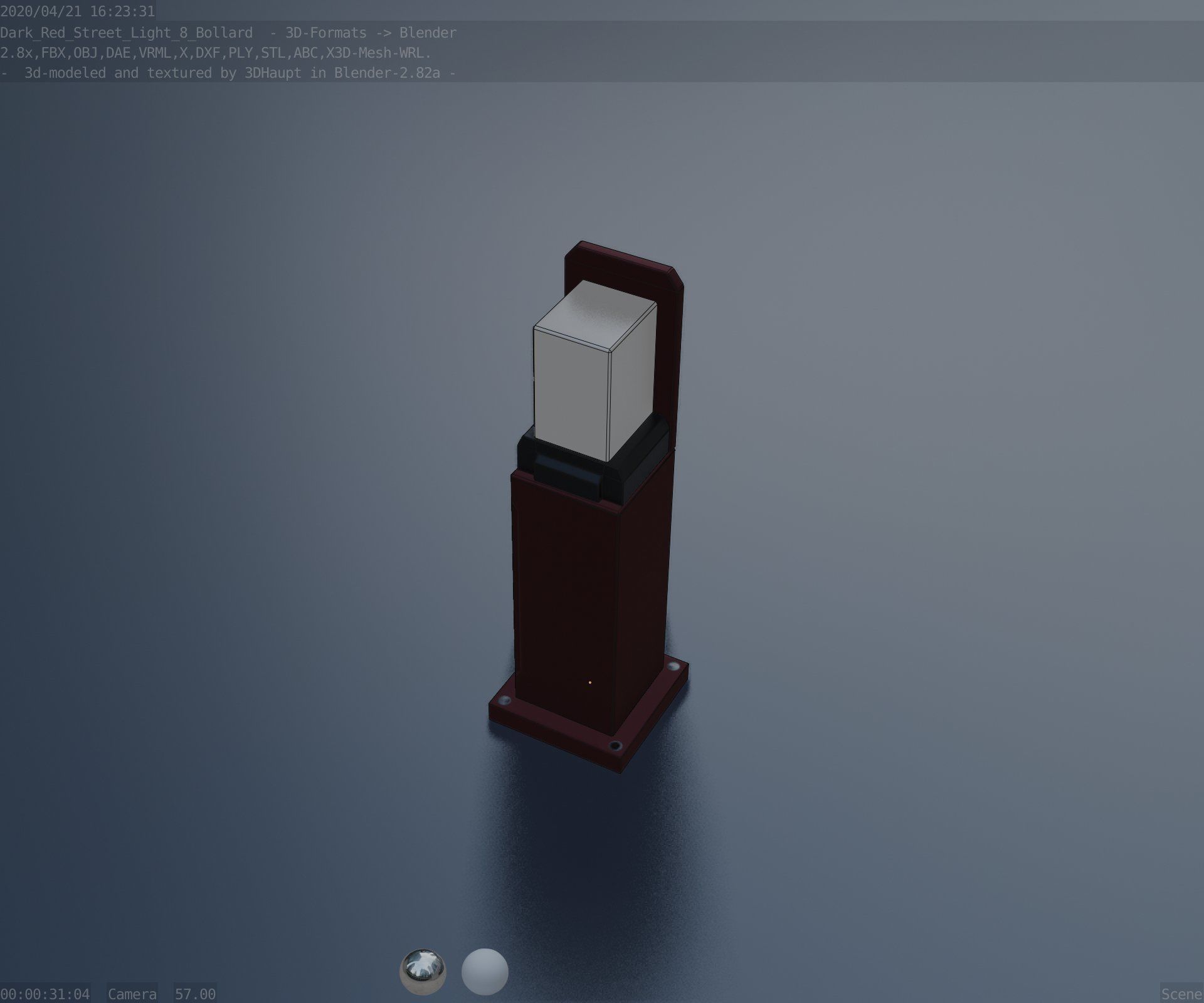 Street Light 8 Bollard 500 mm Dark Red Version 2 Low-poly 3D model_59