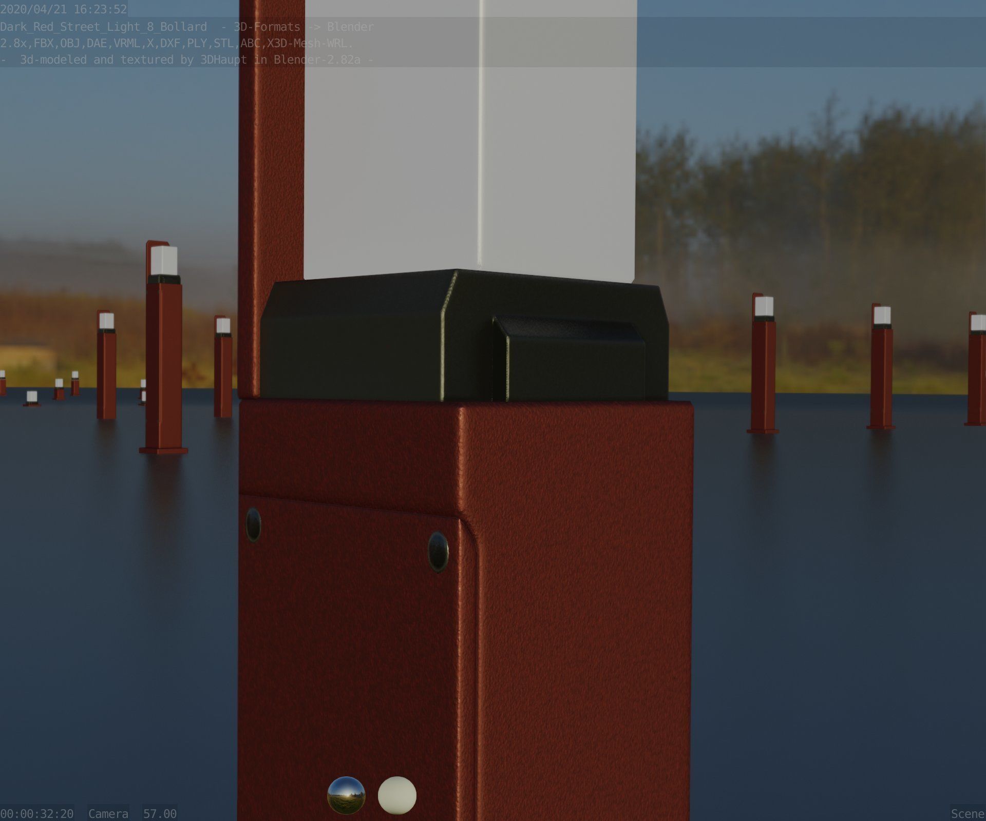 Street Light 8 Bollard 500 mm Dark Red Version 2 Low-poly 3D model_33