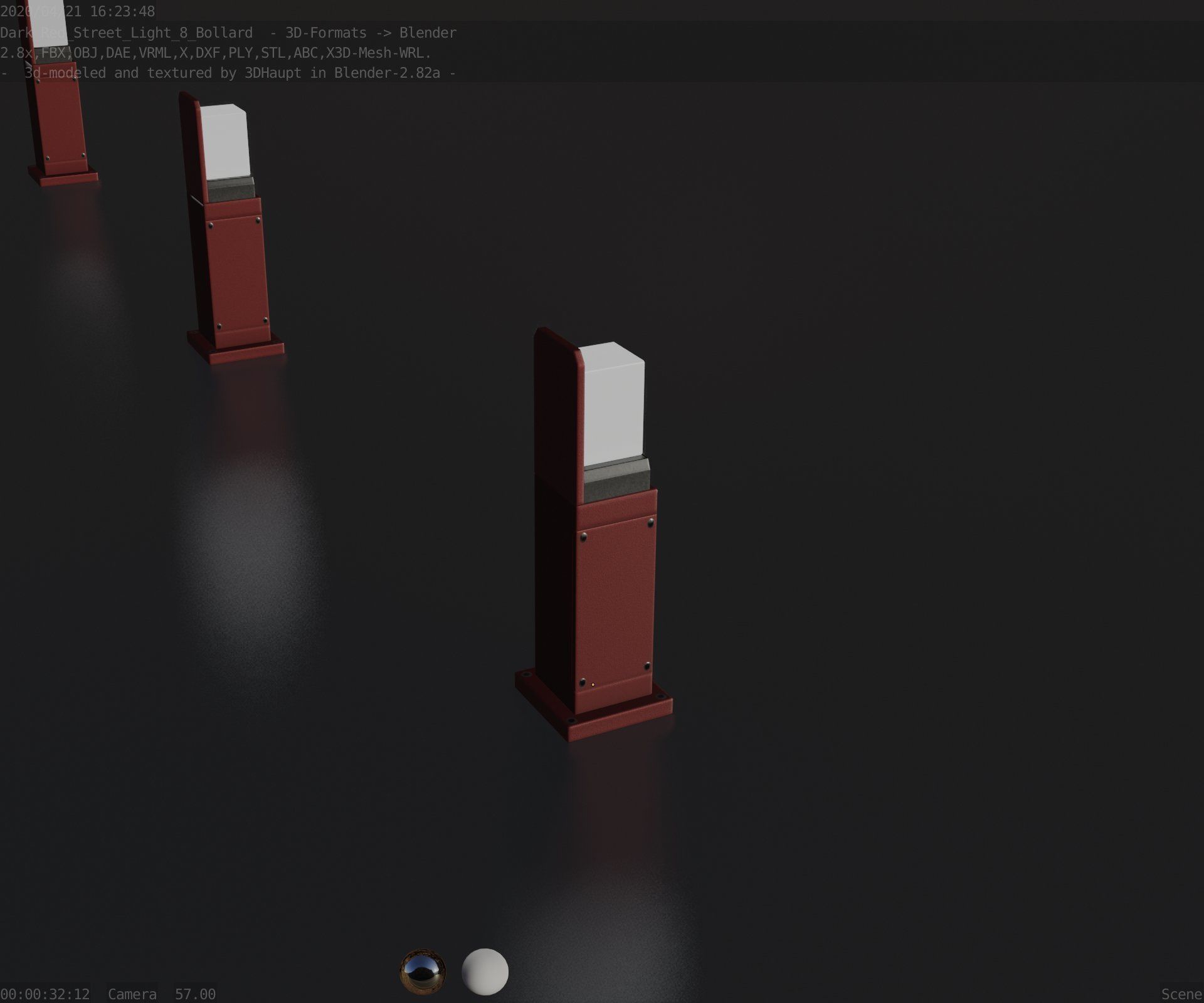 Street Light 8 Bollard 500 mm Dark Red Version 2 Low-poly 3D model_91