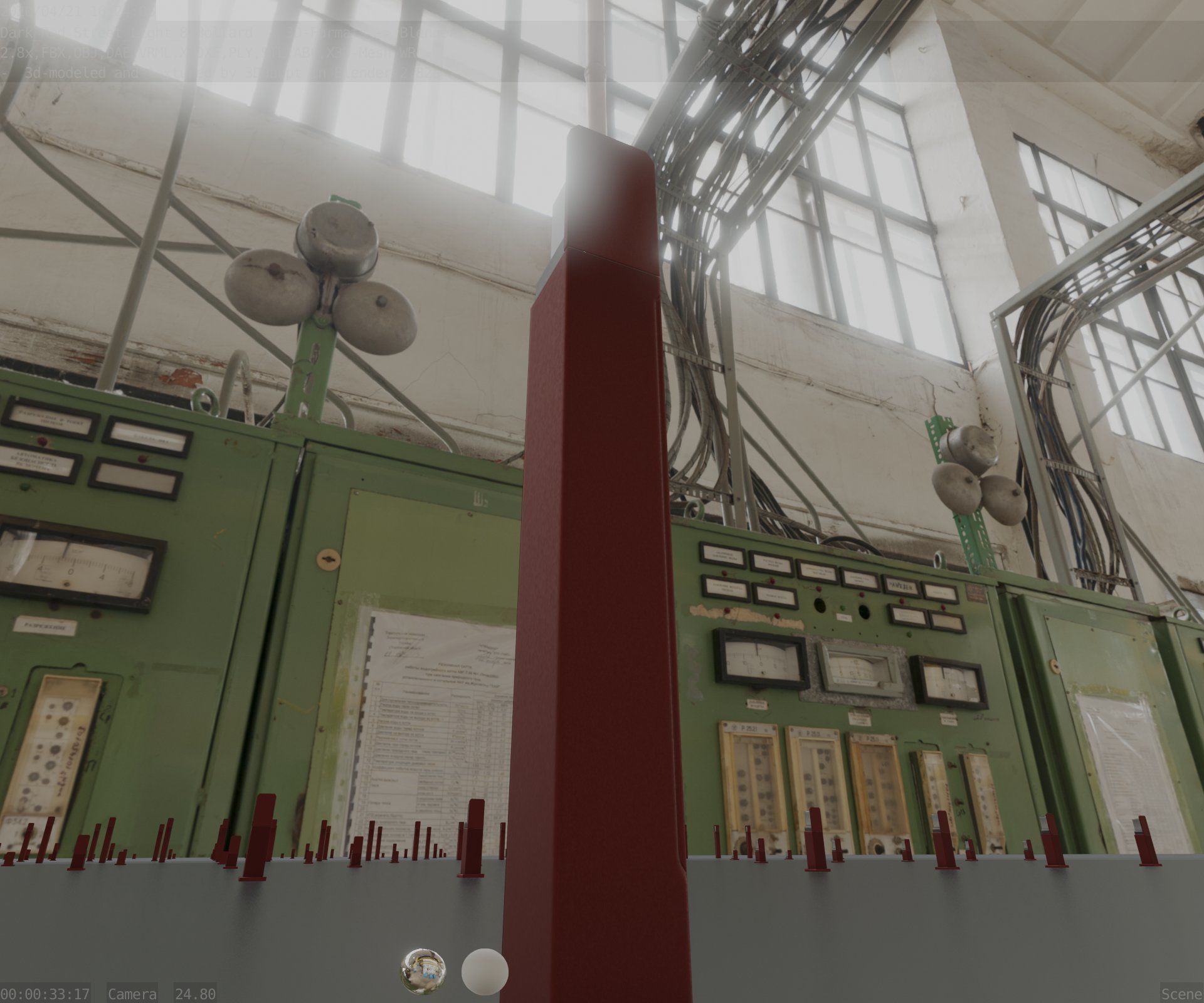 Street Light 8 Bollard 900 mm Dark Red Version 2 Low-poly 3D model_23