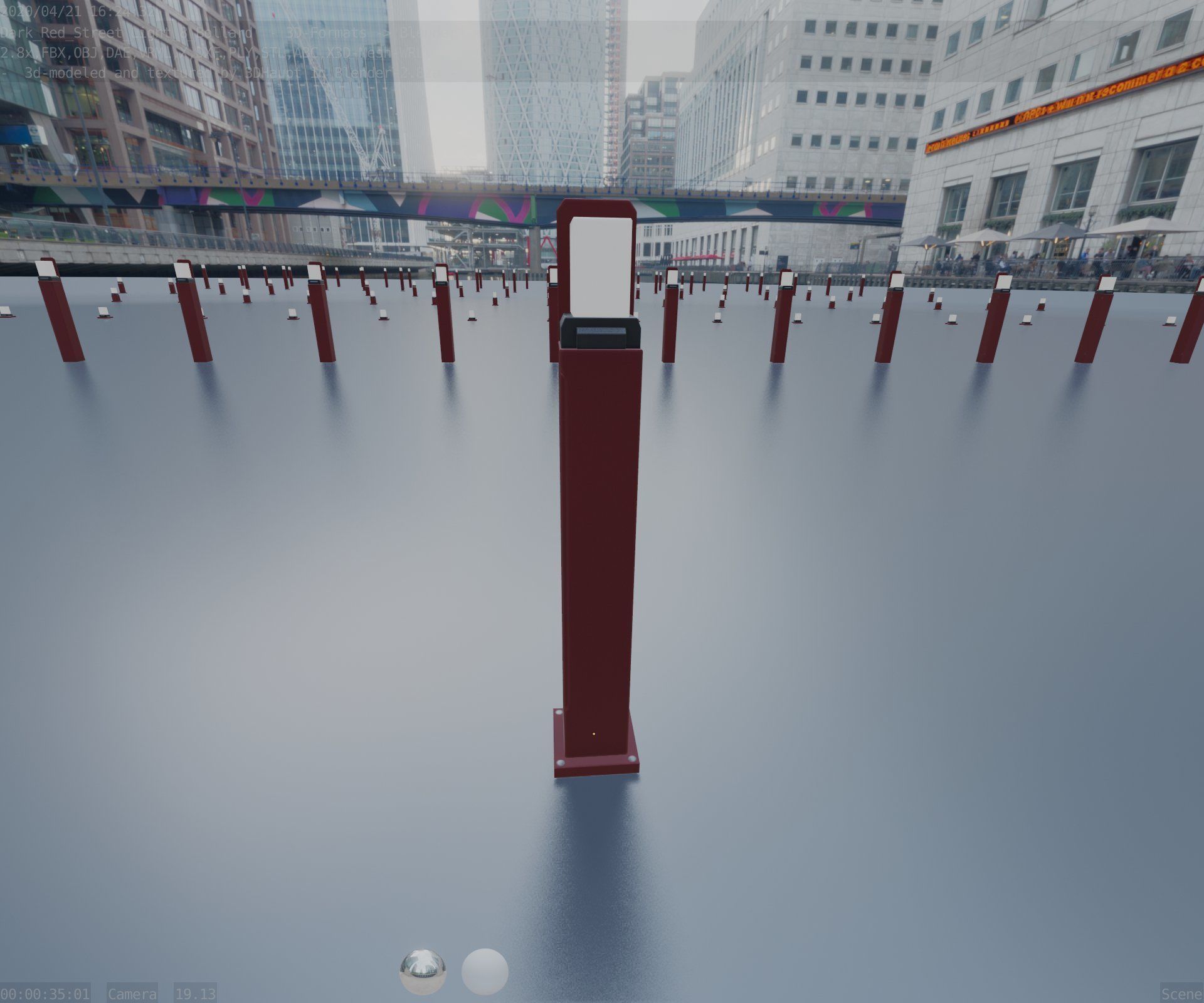 Street Light 8 Bollard 900 mm Dark Red Version 2 Low-poly 3D model_41