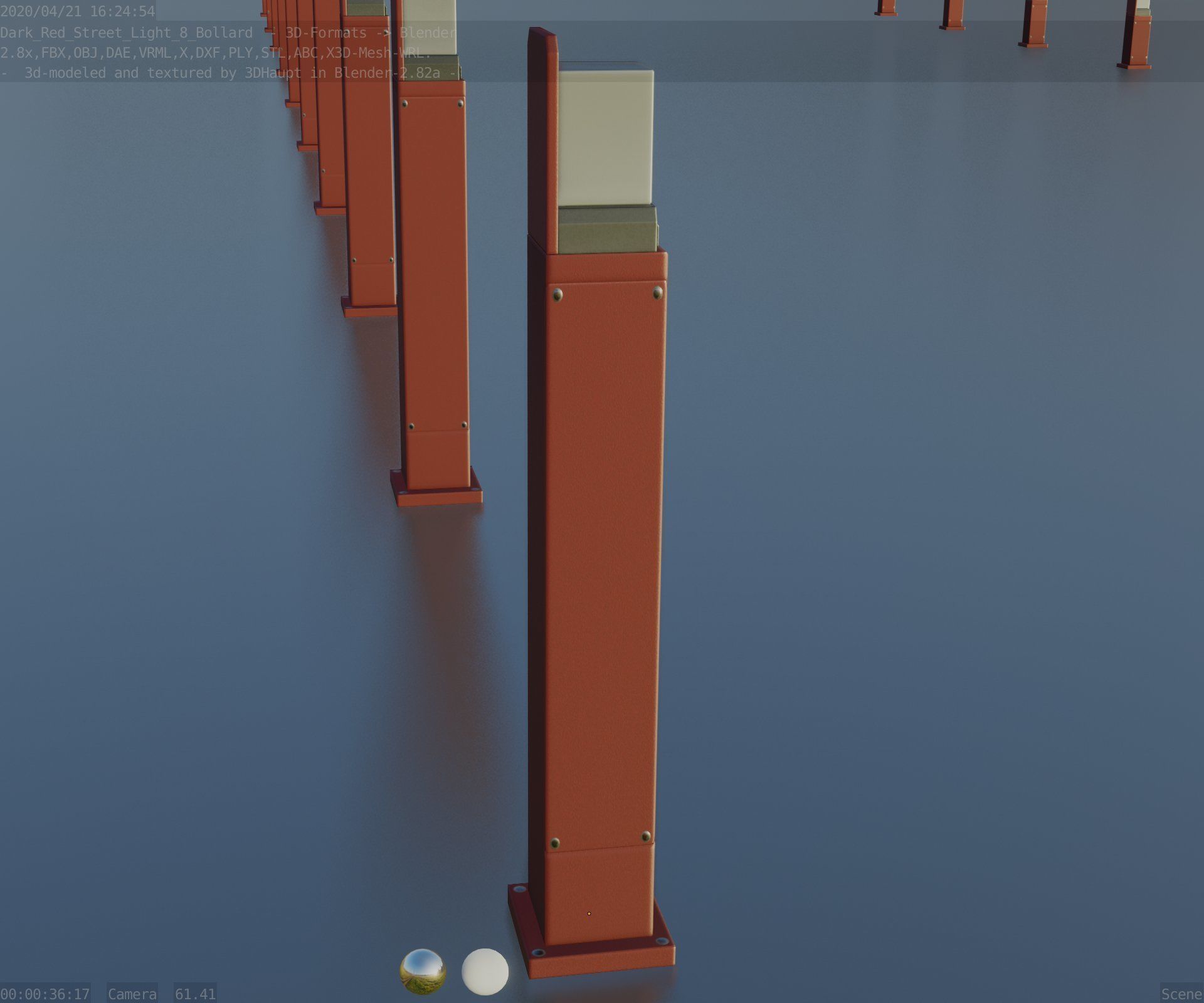 Street Light 8 Bollard 900 mm Dark Red Version 2 Low-poly 3D model_81