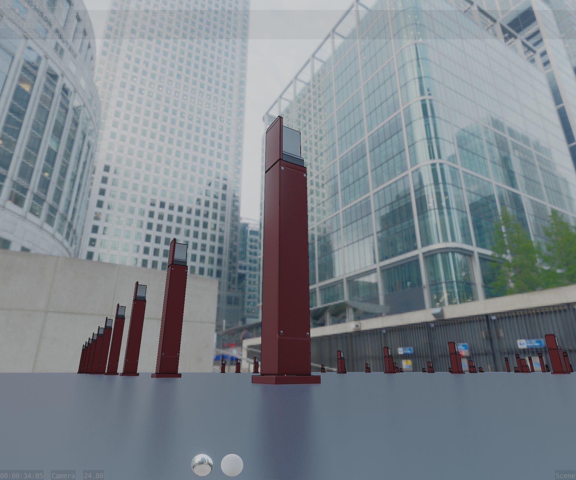 Street Light 8 Bollard 900 mm Dark Red Version 2 Low-poly 3D model_35