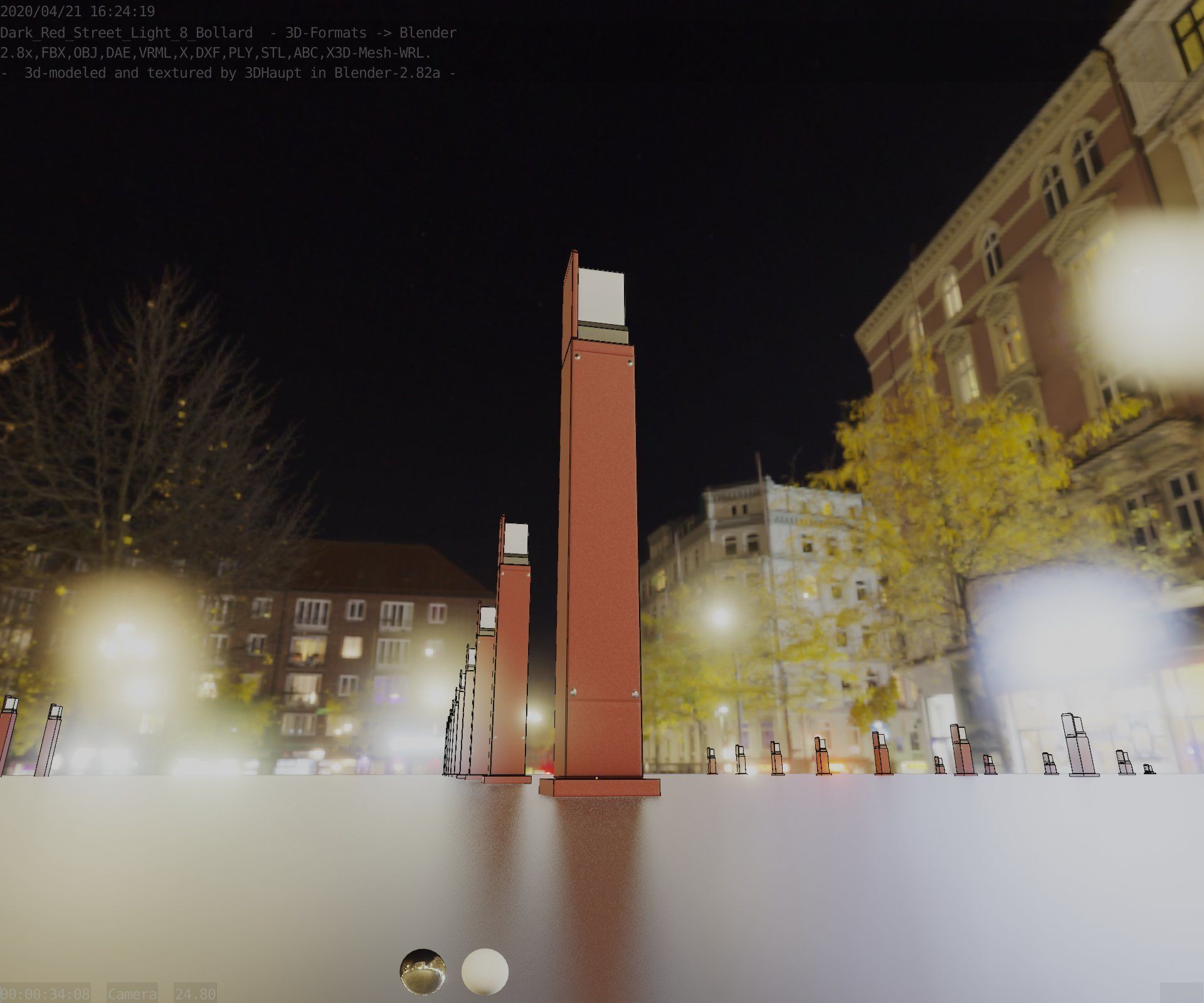 Street Light 8 Bollard 900 mm Dark Red Version 2 Low-poly 3D model_2