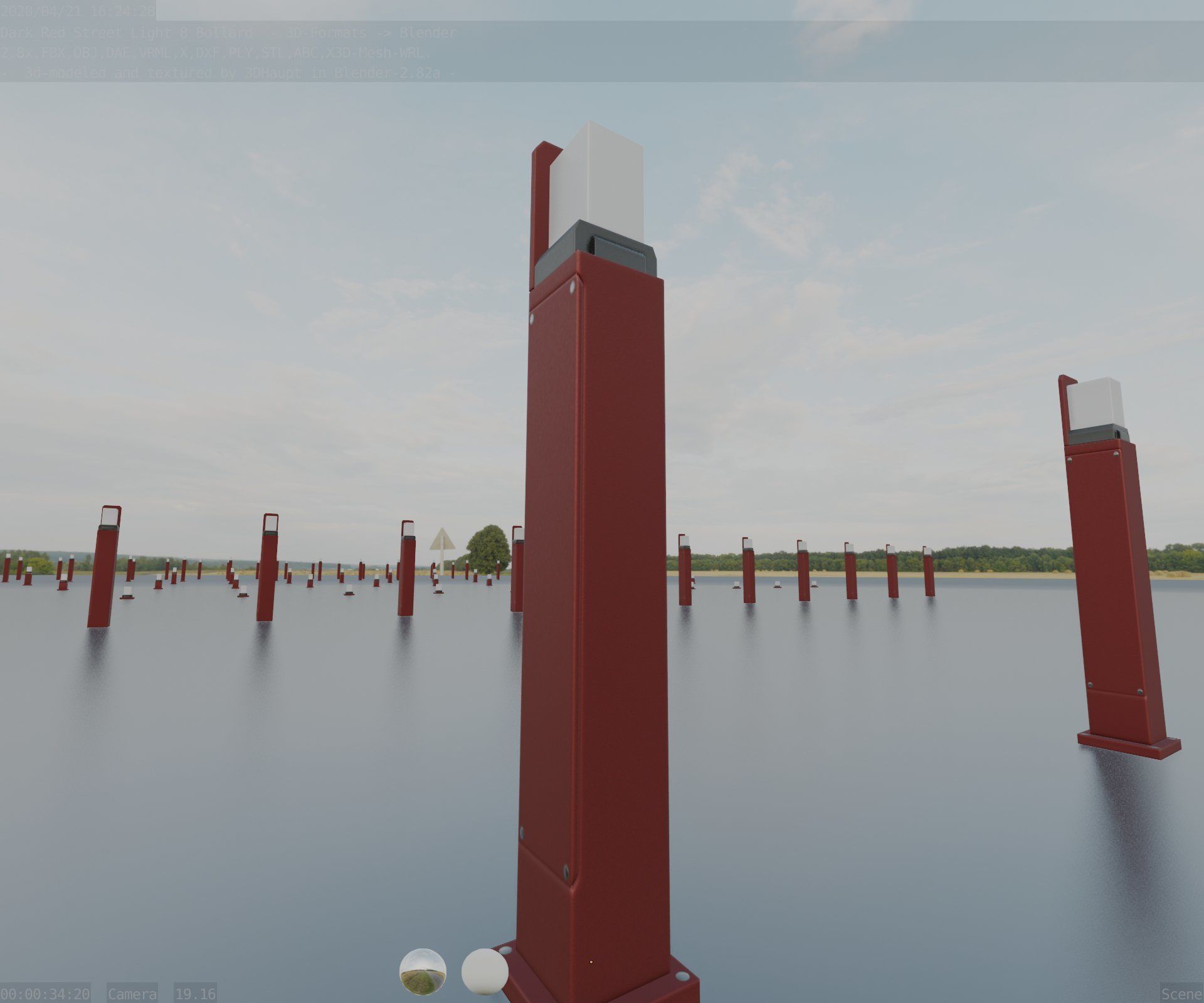 Street Light 8 Bollard 900 mm Dark Red Version 2 Low-poly 3D model_36