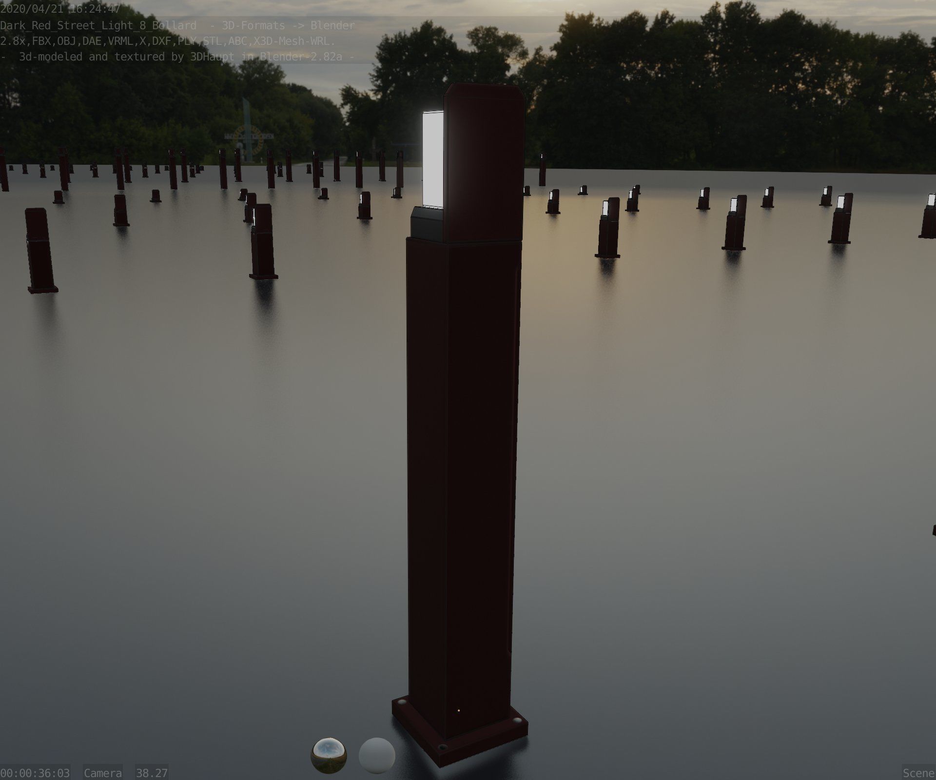 Street Light 8 Bollard 900 mm Dark Red Version 2 Low-poly 3D model_67