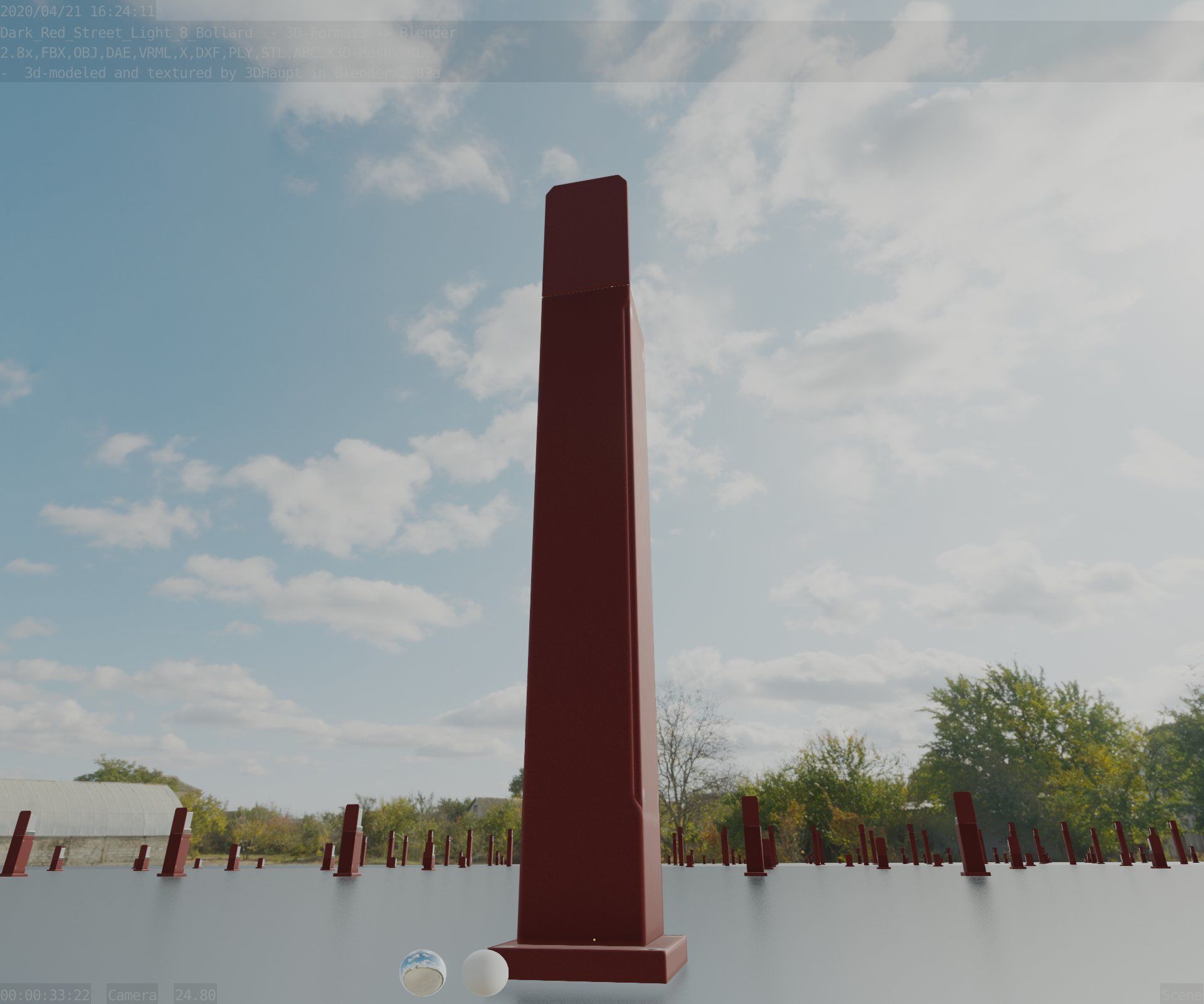 Street Light 8 Bollard 900 mm Dark Red Version 2 Low-poly 3D model_28