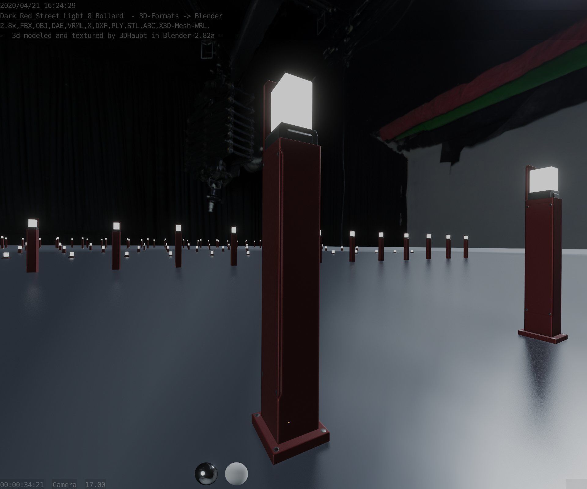 Street Light 8 Bollard 900 mm Dark Red Version 2 Low-poly 3D model_37