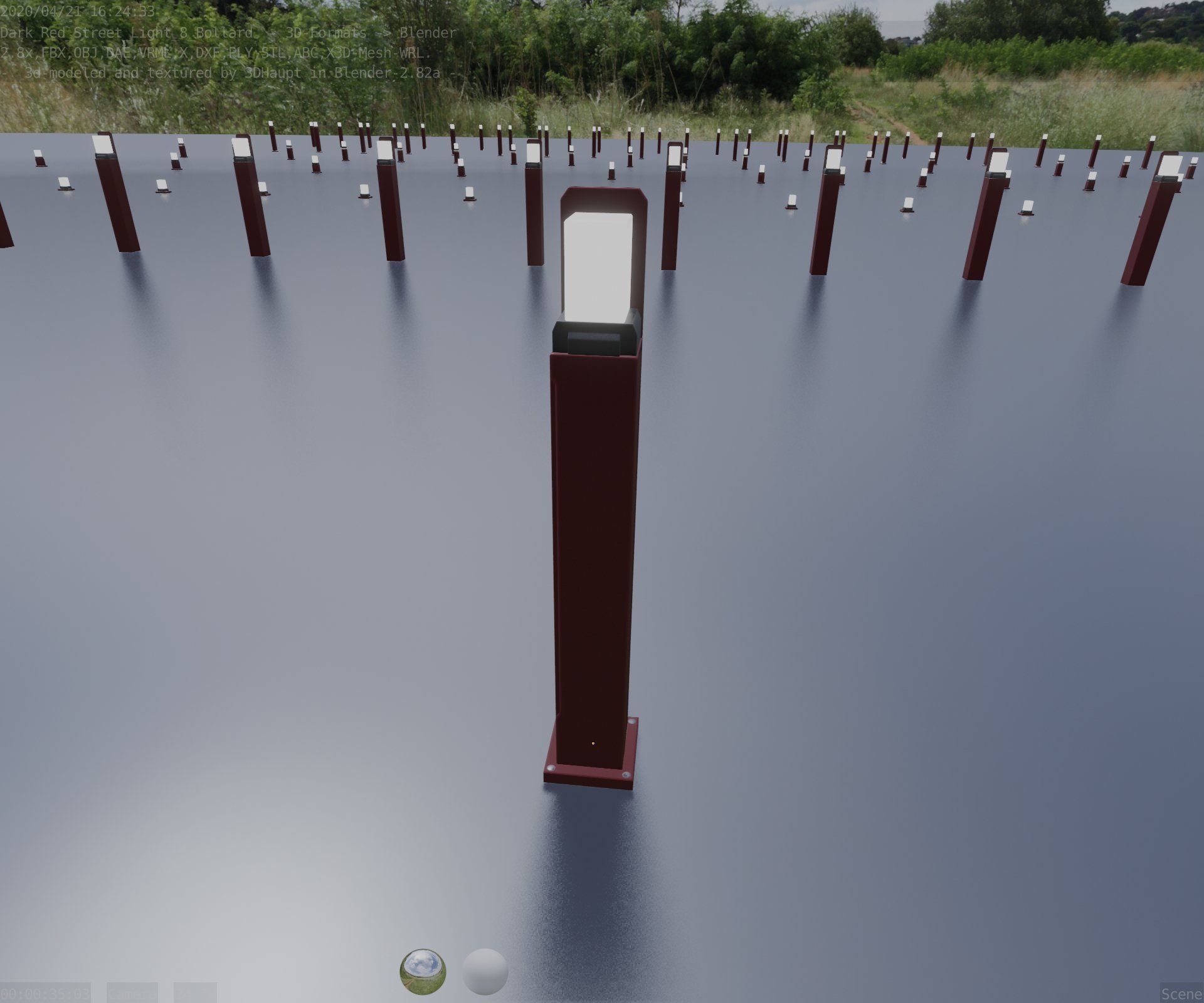 Street Light 8 Bollard 900 mm Dark Red Version 2 Low-poly 3D model_43