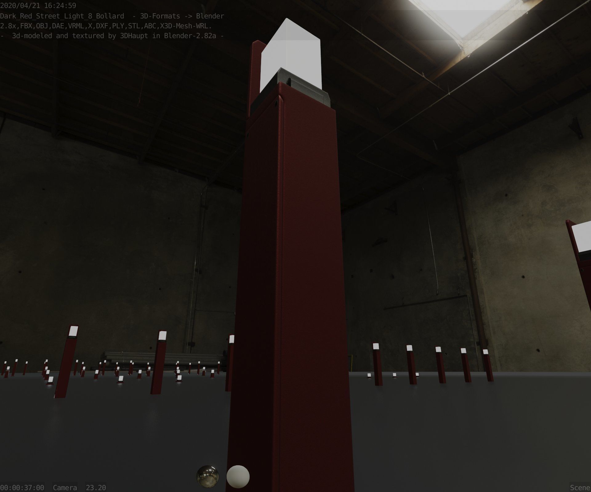 Street Light 8 Bollard 900 mm Dark Red Version 2 Low-poly 3D model_88