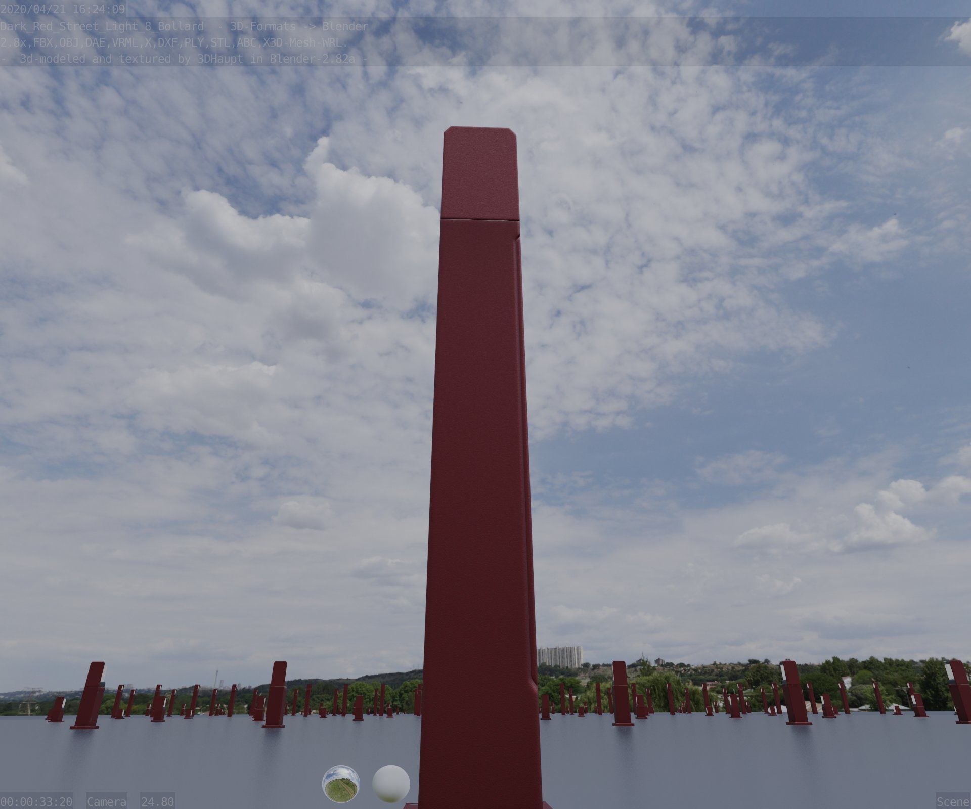 Street Light 8 Bollard 900 mm Dark Red Version 2 Low-poly 3D model_26