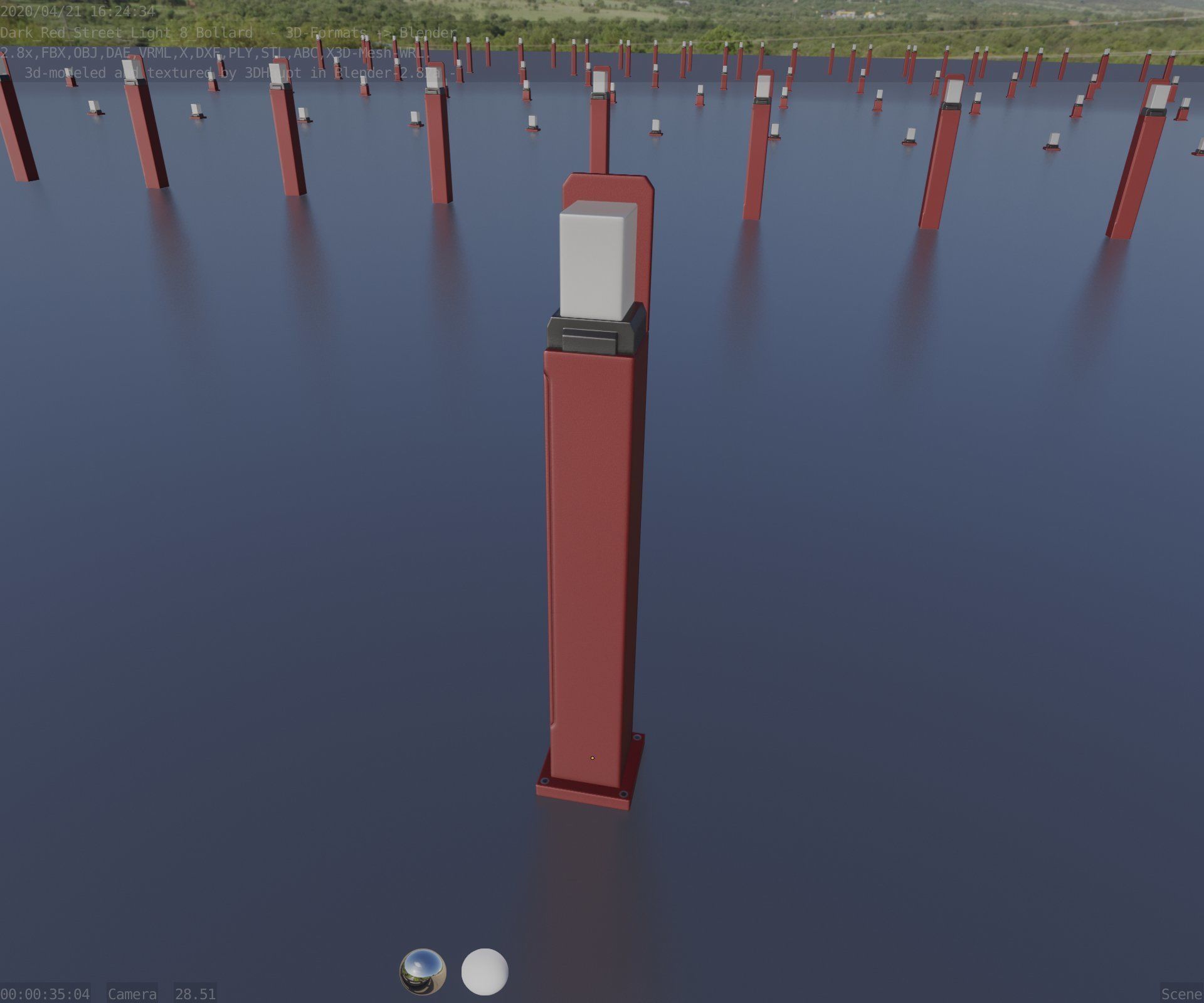 Street Light 8 Bollard 900 mm Dark Red Version 2 Low-poly 3D model_44