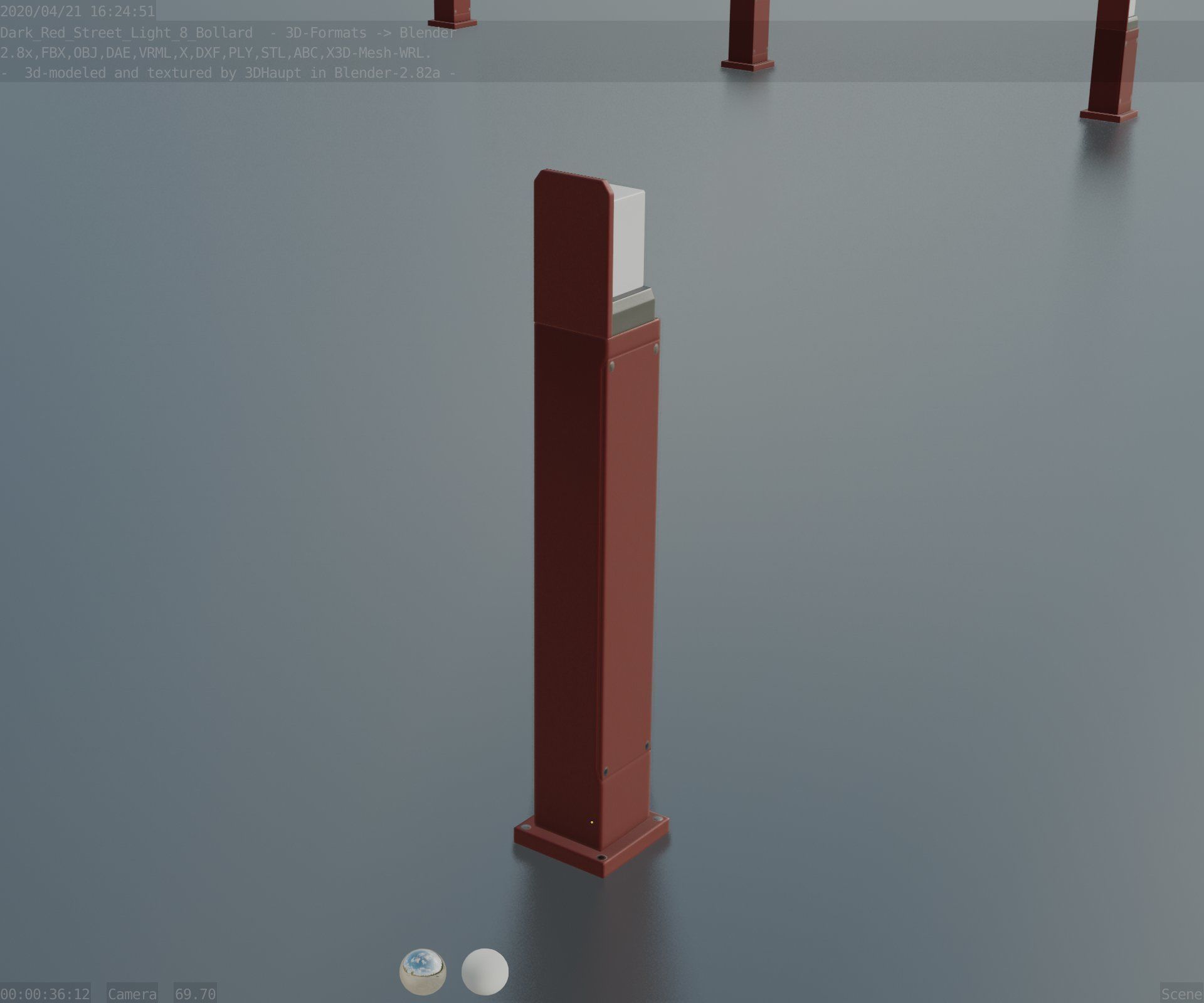Street Light 8 Bollard 900 mm Dark Red Version 2 Low-poly 3D model_76