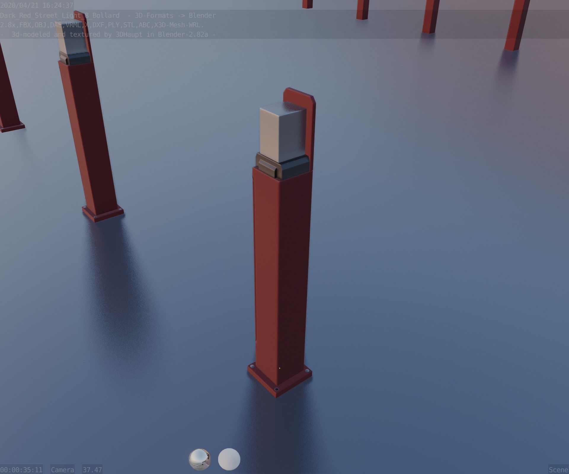 Street Light 8 Bollard 900 mm Dark Red Version 2 Low-poly 3D model_51