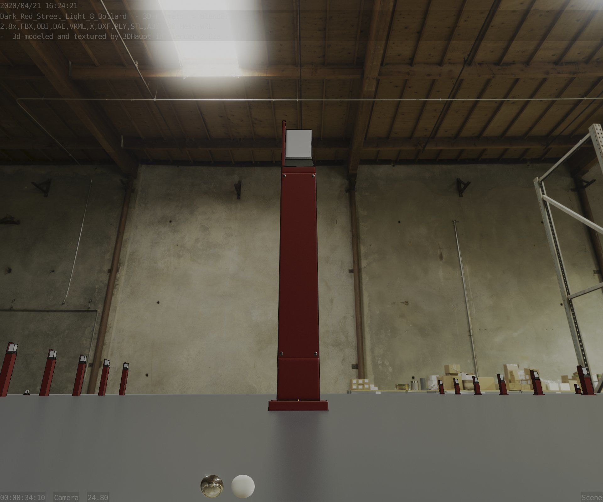 Street Light 8 Bollard 900 mm Dark Red Version 2 Low-poly 3D model_4