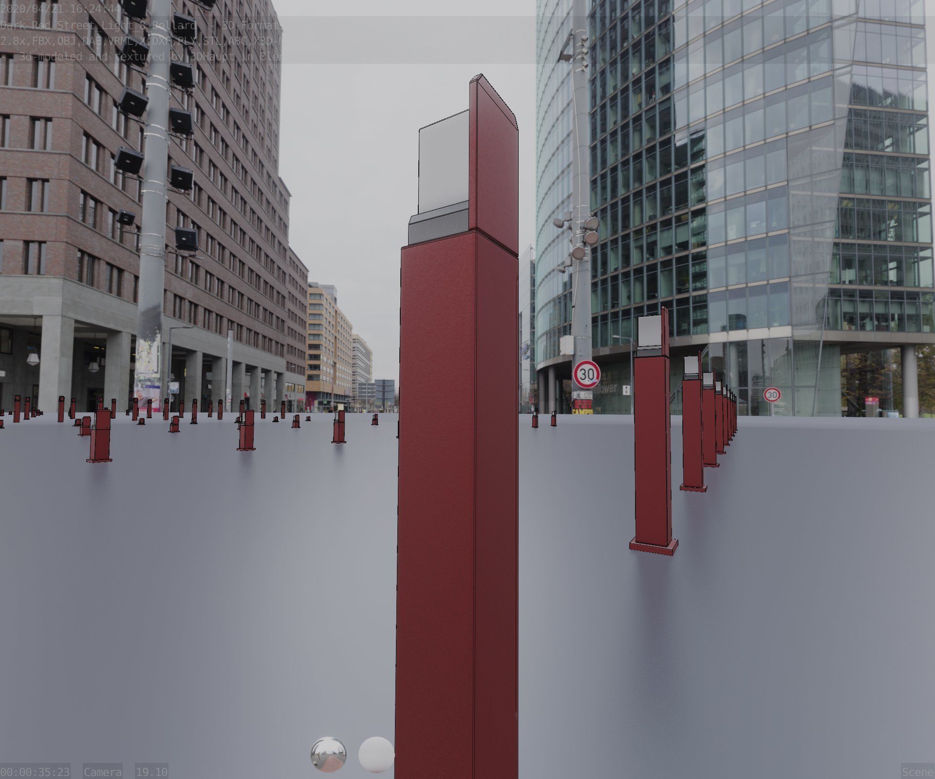 Street Light 8 Bollard 900 mm Dark Red Version 2 Low-poly 3D model_63