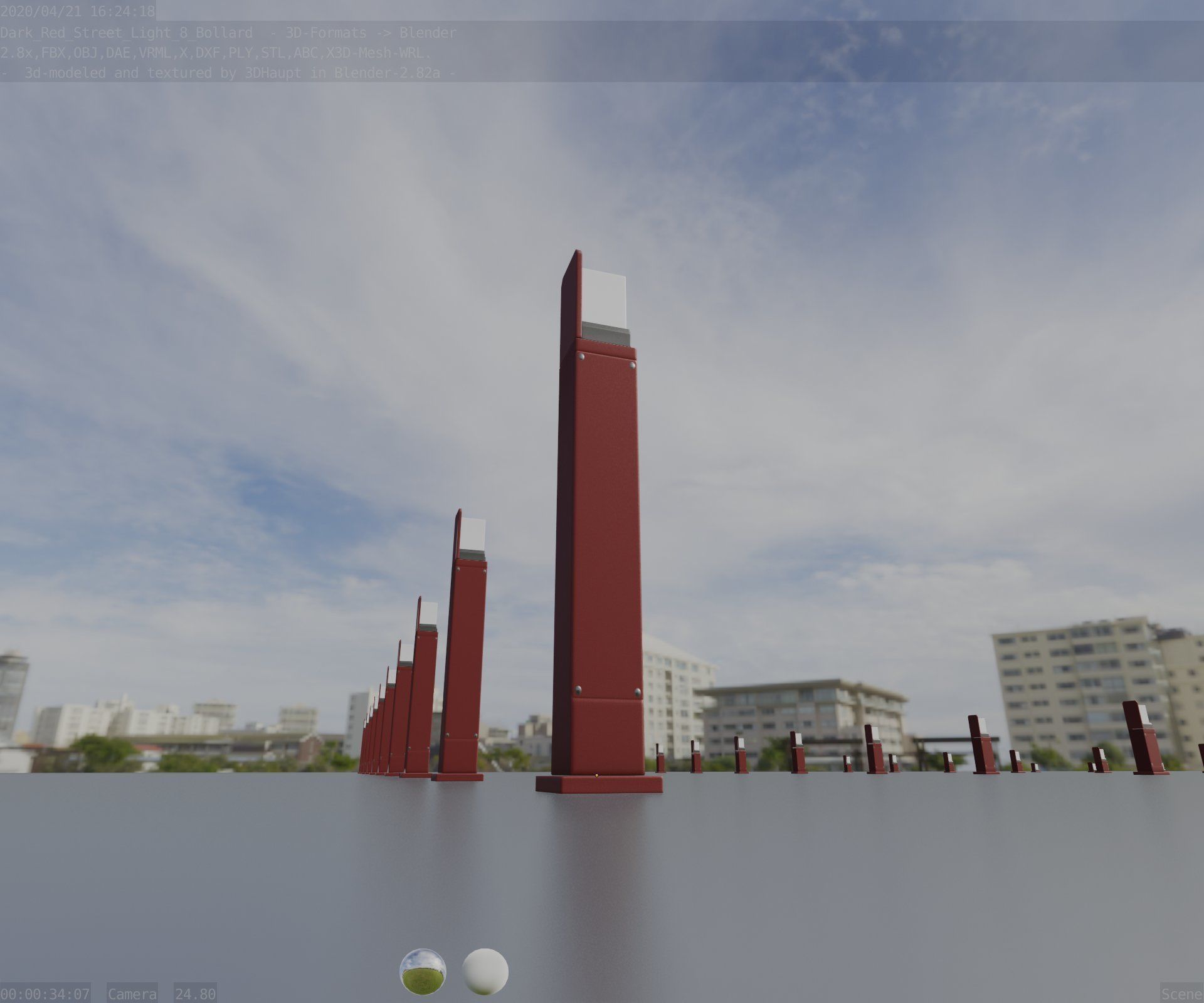 Street Light 8 Bollard 900 mm Dark Red Version 2 Low-poly 3D model_1