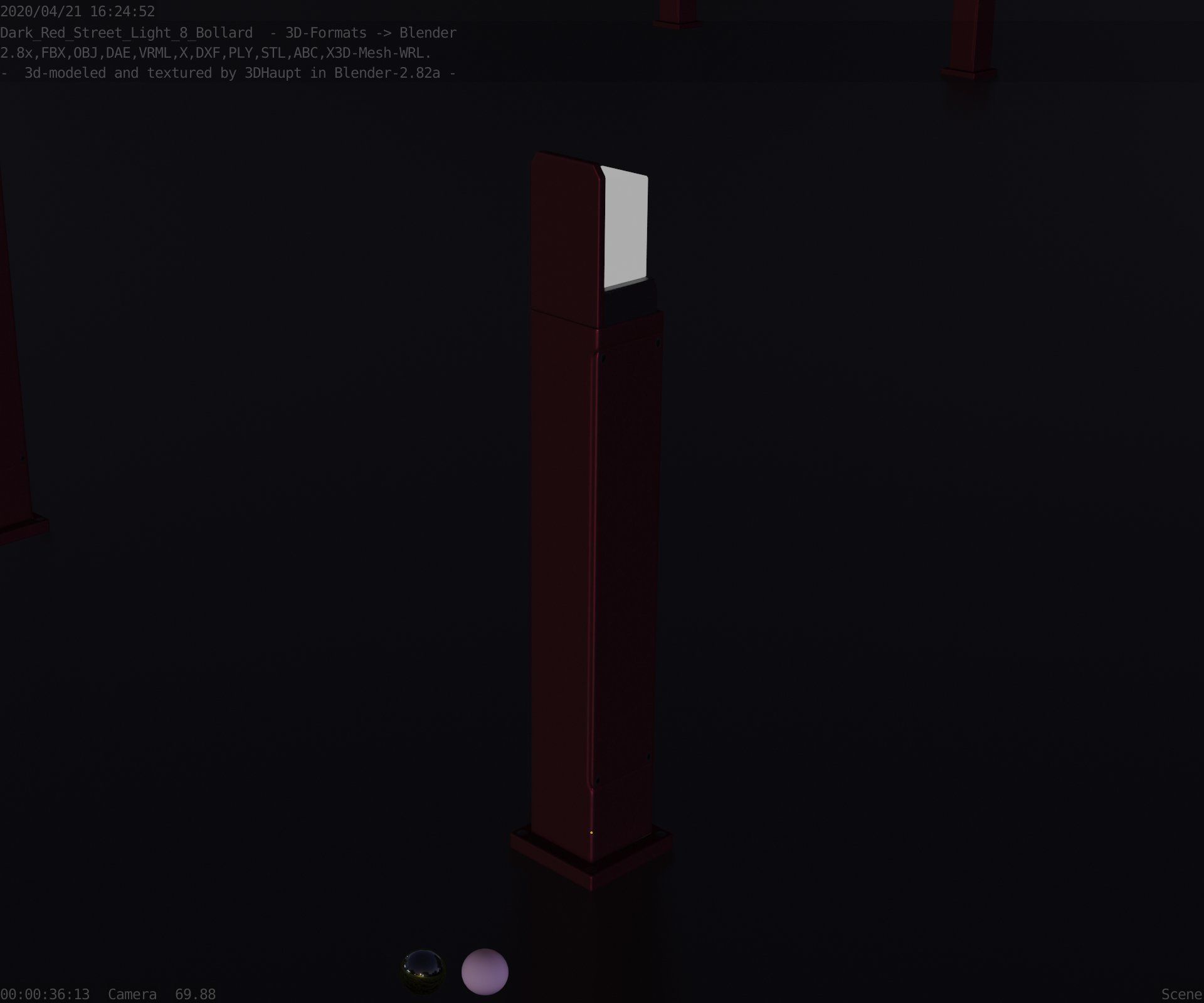 Street Light 8 Bollard 900 mm Dark Red Version 2 Low-poly 3D model_77