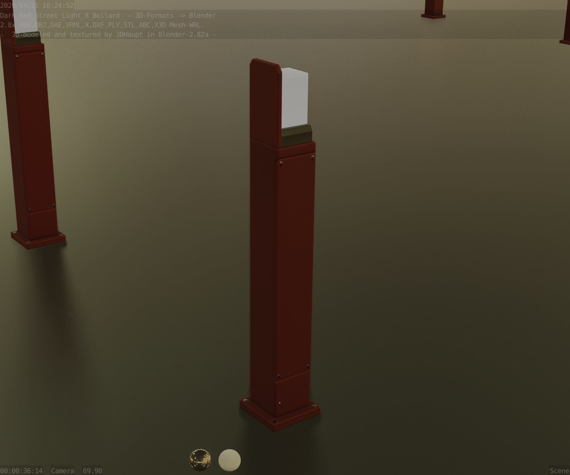 Street Light 8 Bollard 900 mm Dark Red Version 2 Low-poly 3D model_78