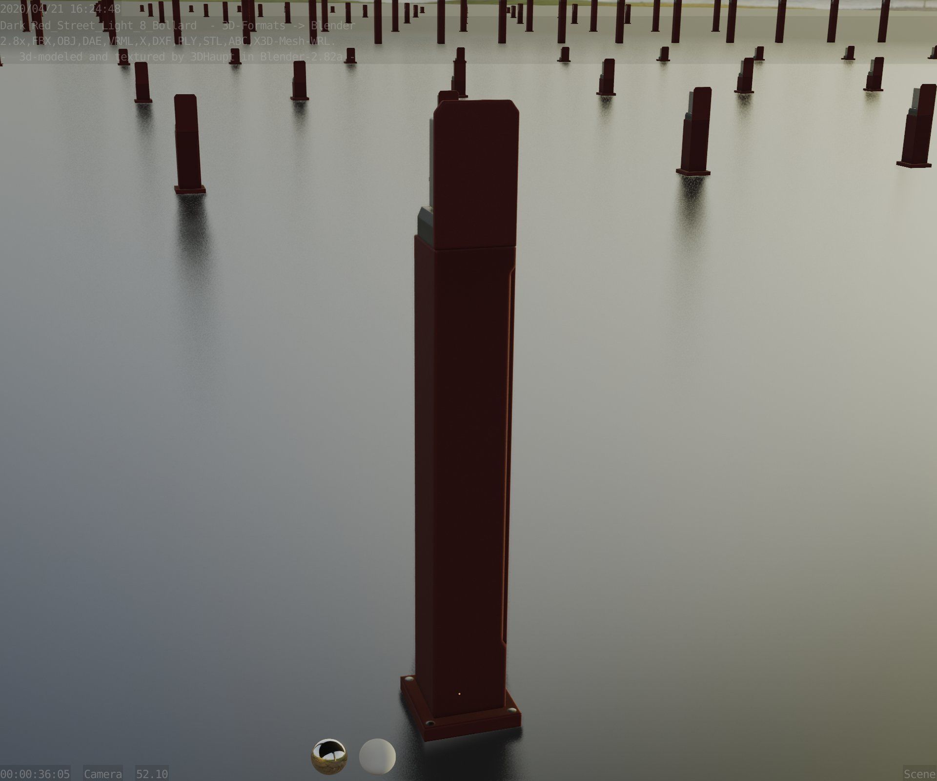 Street Light 8 Bollard 900 mm Dark Red Version 2 Low-poly 3D model_69