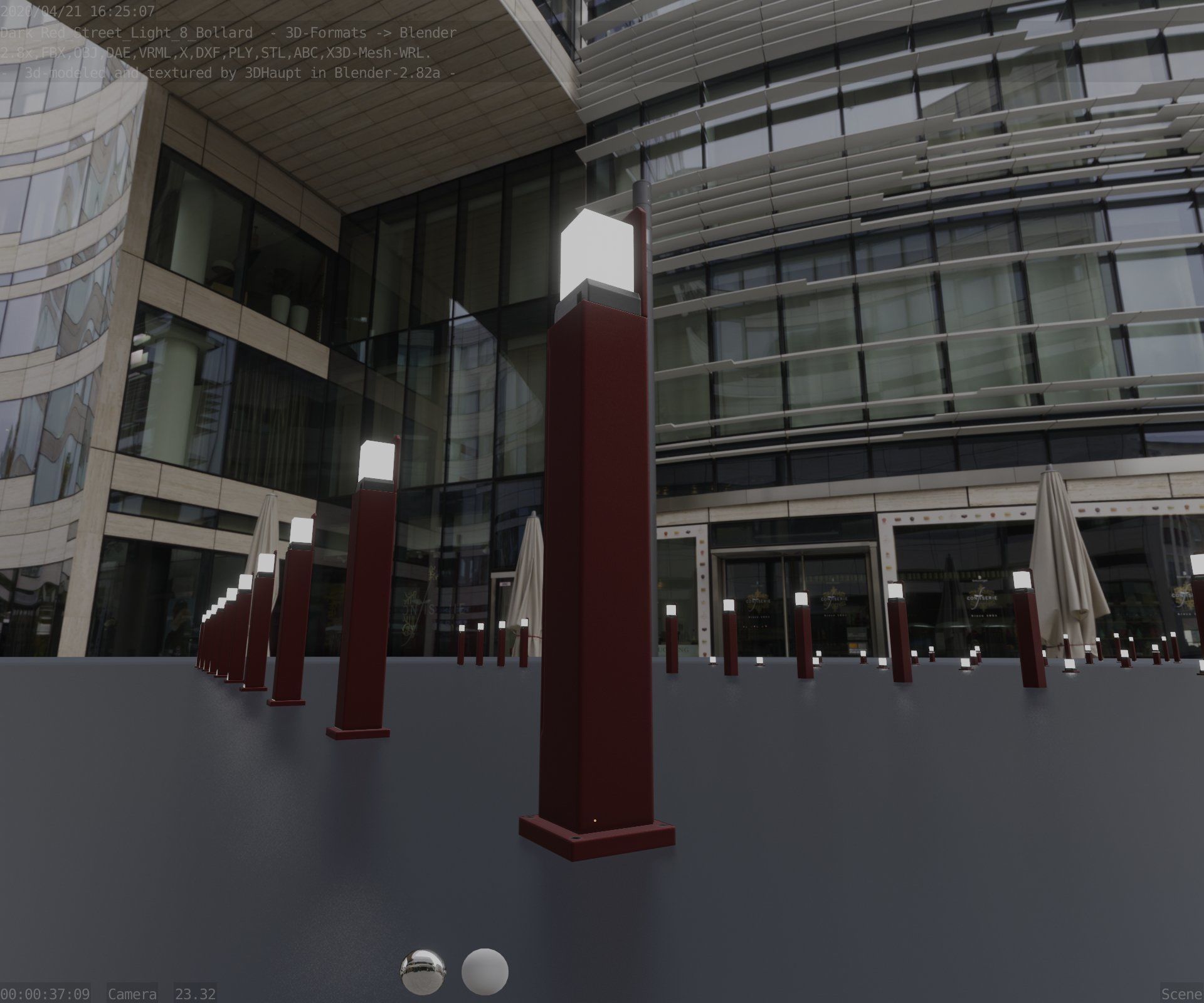 Street Light 8 Bollard 900 mm Dark Red Version 2 Low-poly 3D model_97