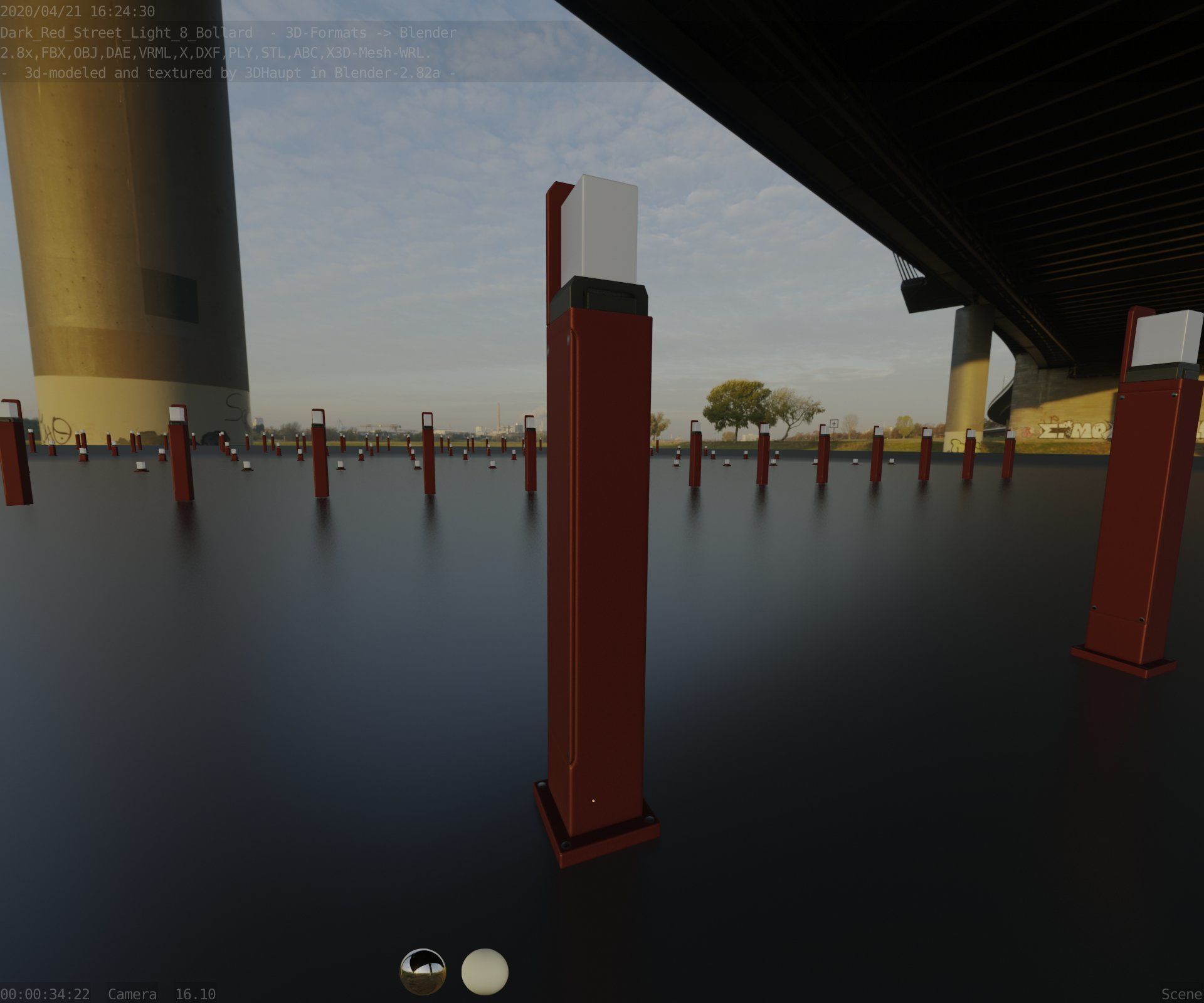 Street Light 8 Bollard 900 mm Dark Red Version 2 Low-poly 3D model_38