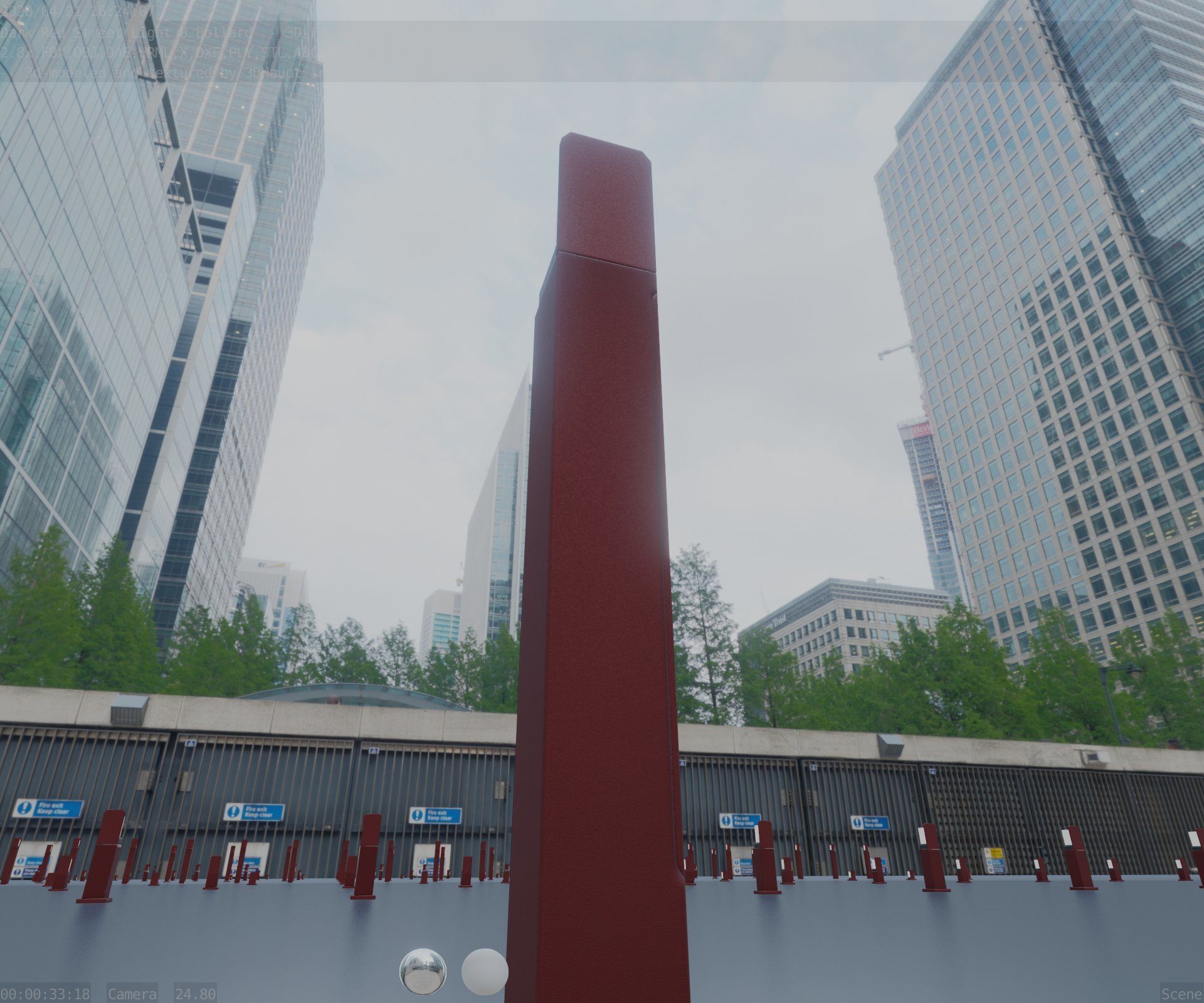 Street Light 8 Bollard 900 mm Dark Red Version 2 Low-poly 3D model_24