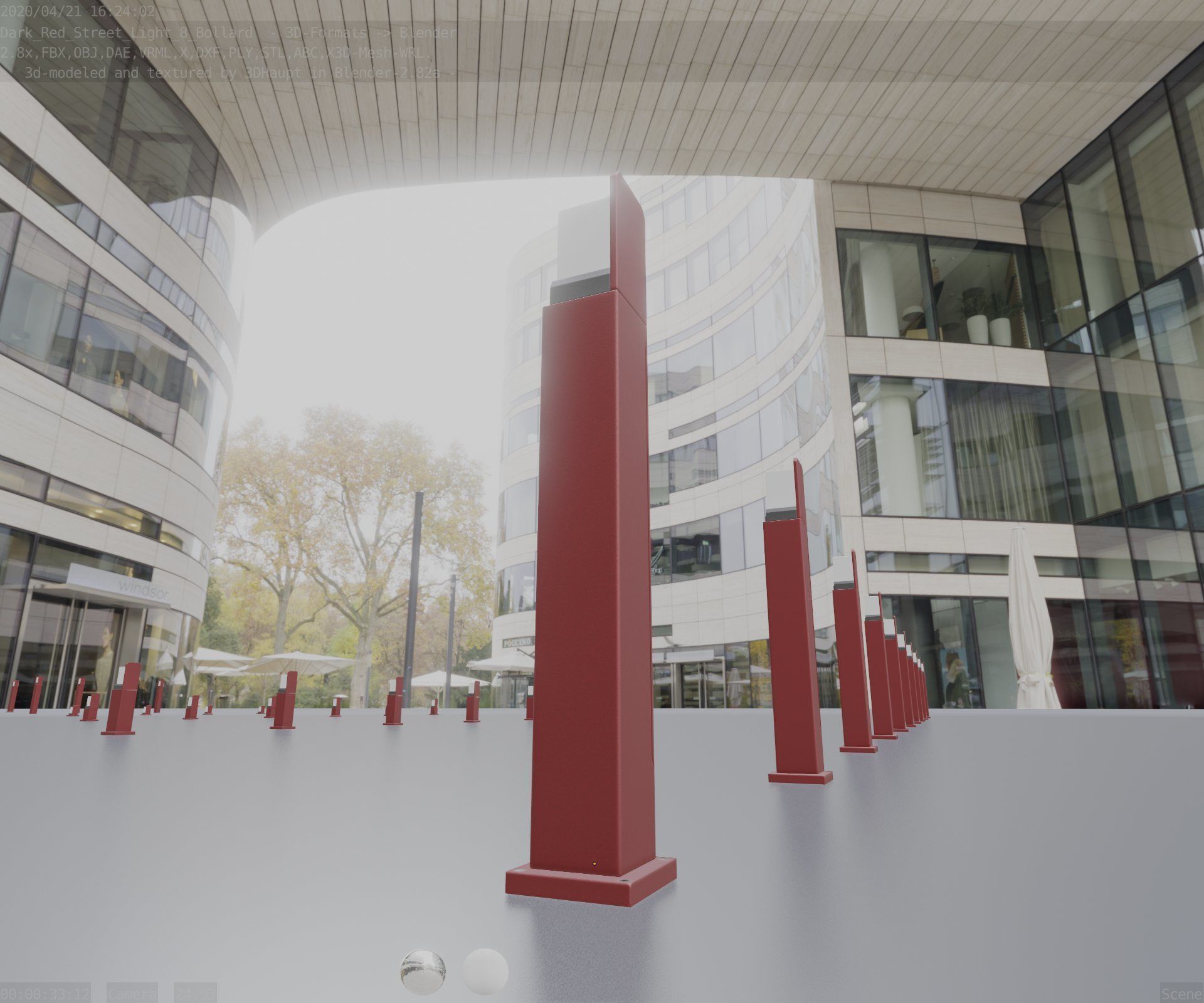 Street Light 8 Bollard 900 mm Dark Red Version 2 Low-poly 3D model_18