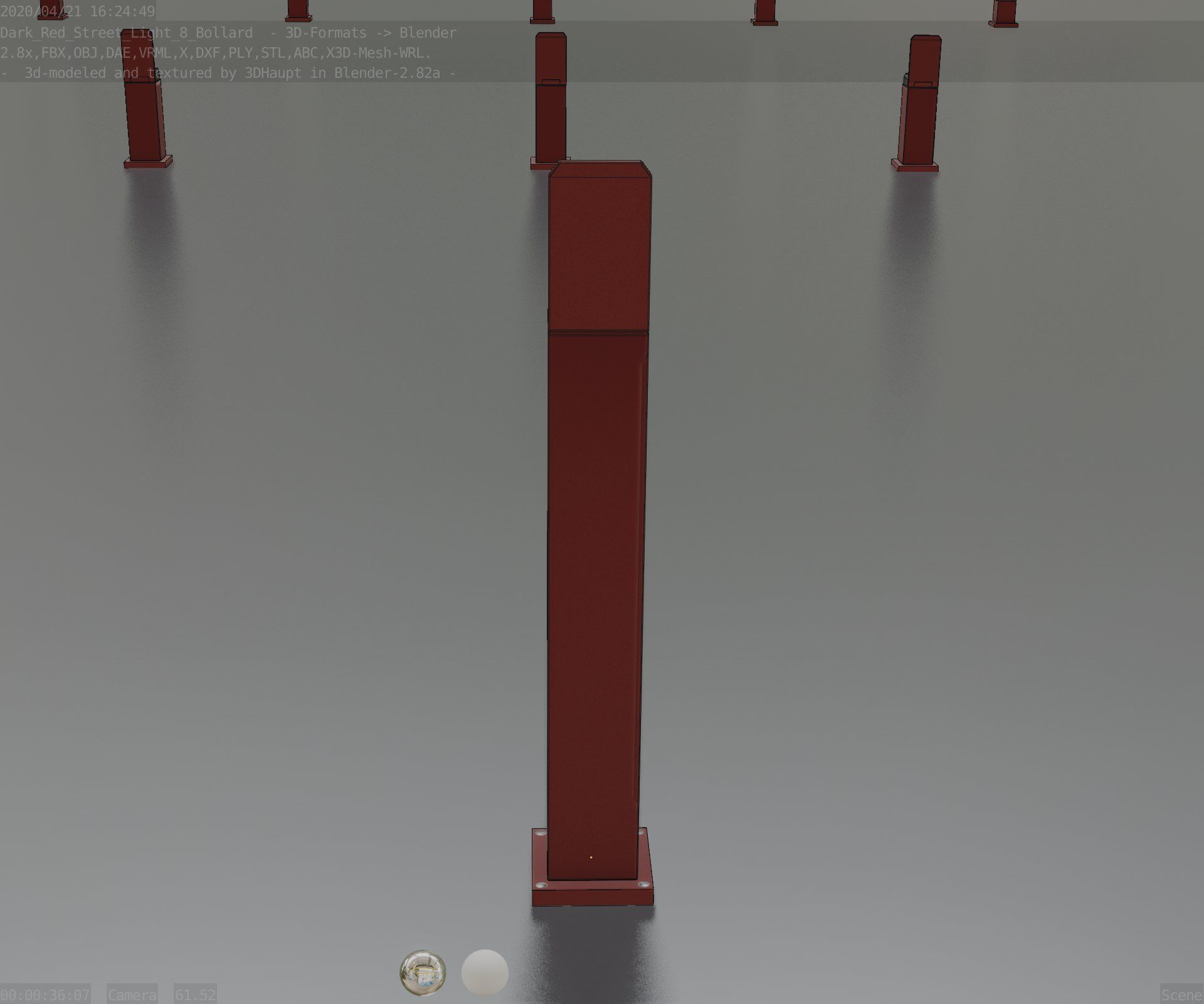 Street Light 8 Bollard 900 mm Dark Red Version 2 Low-poly 3D model_71