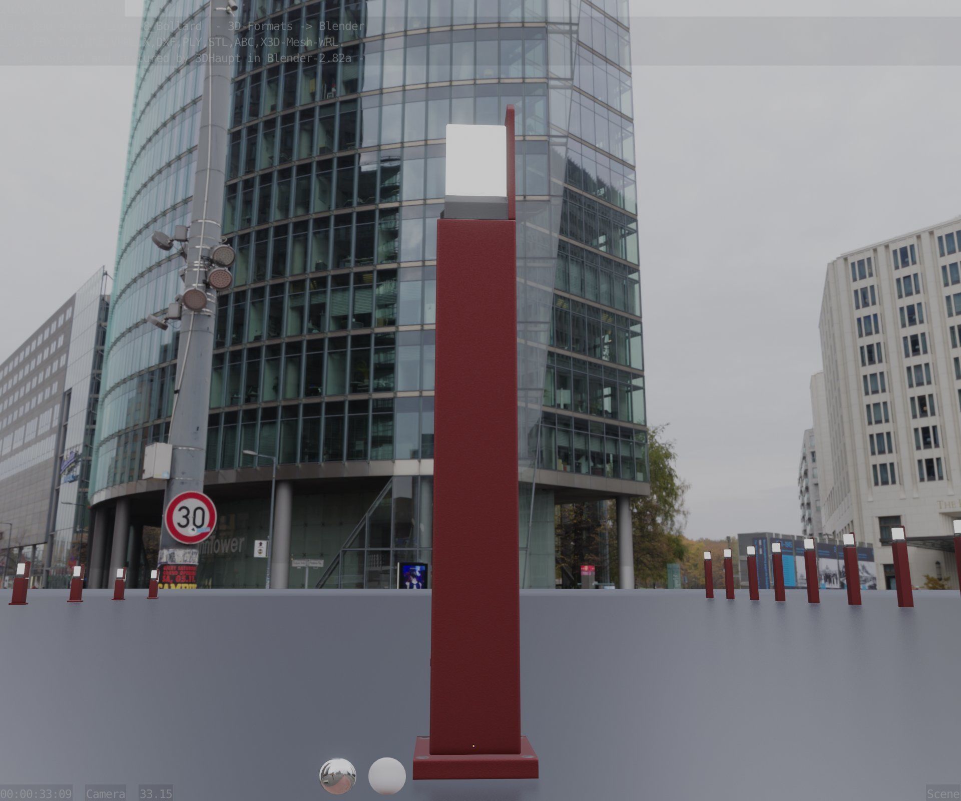Street Light 8 Bollard 900 mm Dark Red Version 2 Low-poly 3D model_15