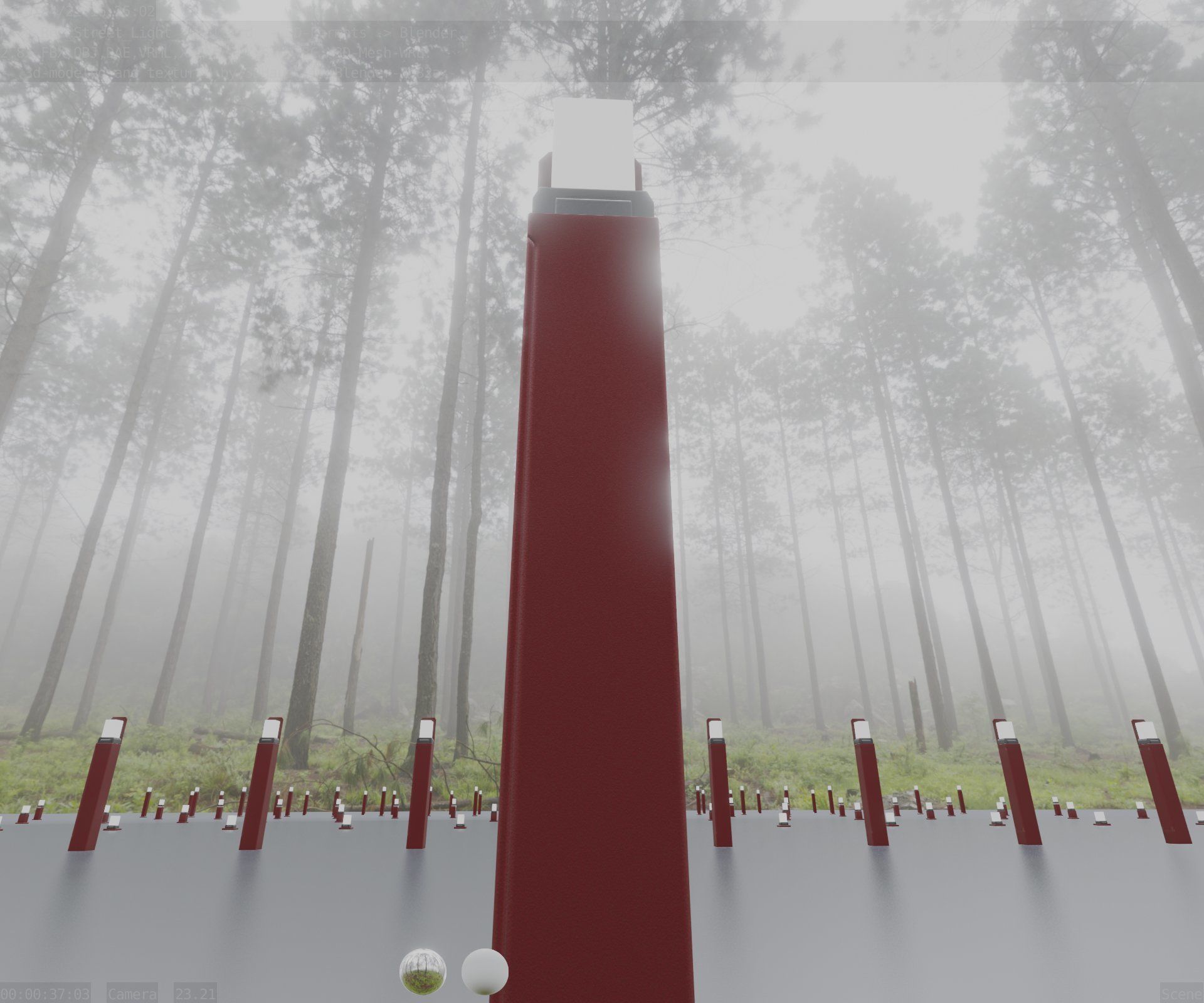 Street Light 8 Bollard 900 mm Dark Red Version 2 Low-poly 3D model_91