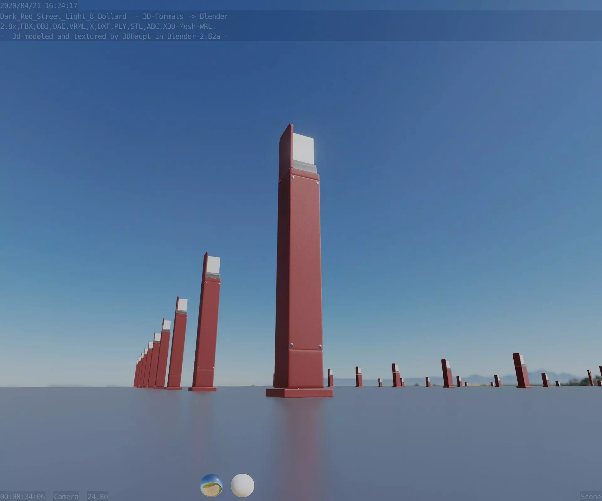 Street Light 8 Bollard 900 mm Dark Red Version 2 Low-poly 3D model_0