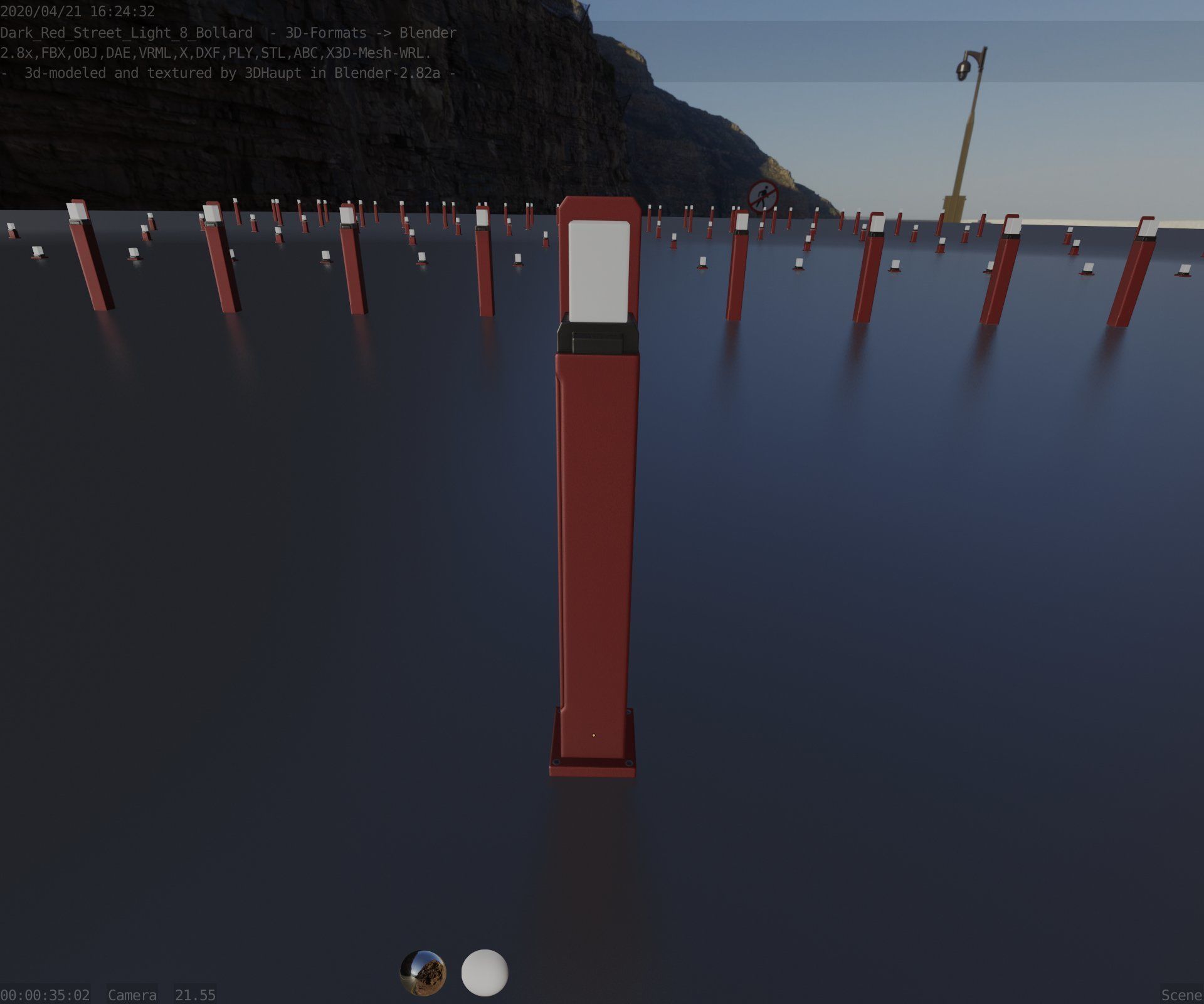 Street Light 8 Bollard 900 mm Dark Red Version 2 Low-poly 3D model_42