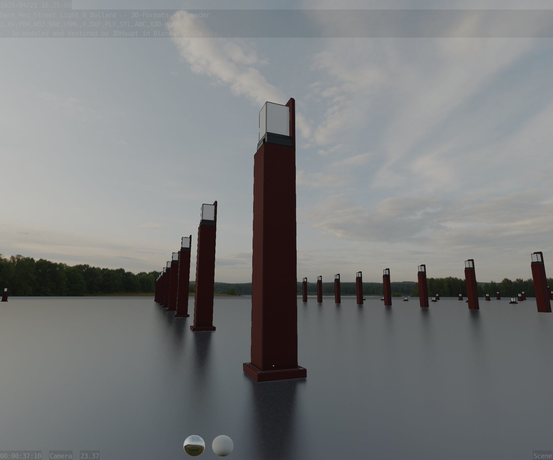 Street Light 8 Bollard 900 mm Dark Red Version 2 Low-poly 3D model_98