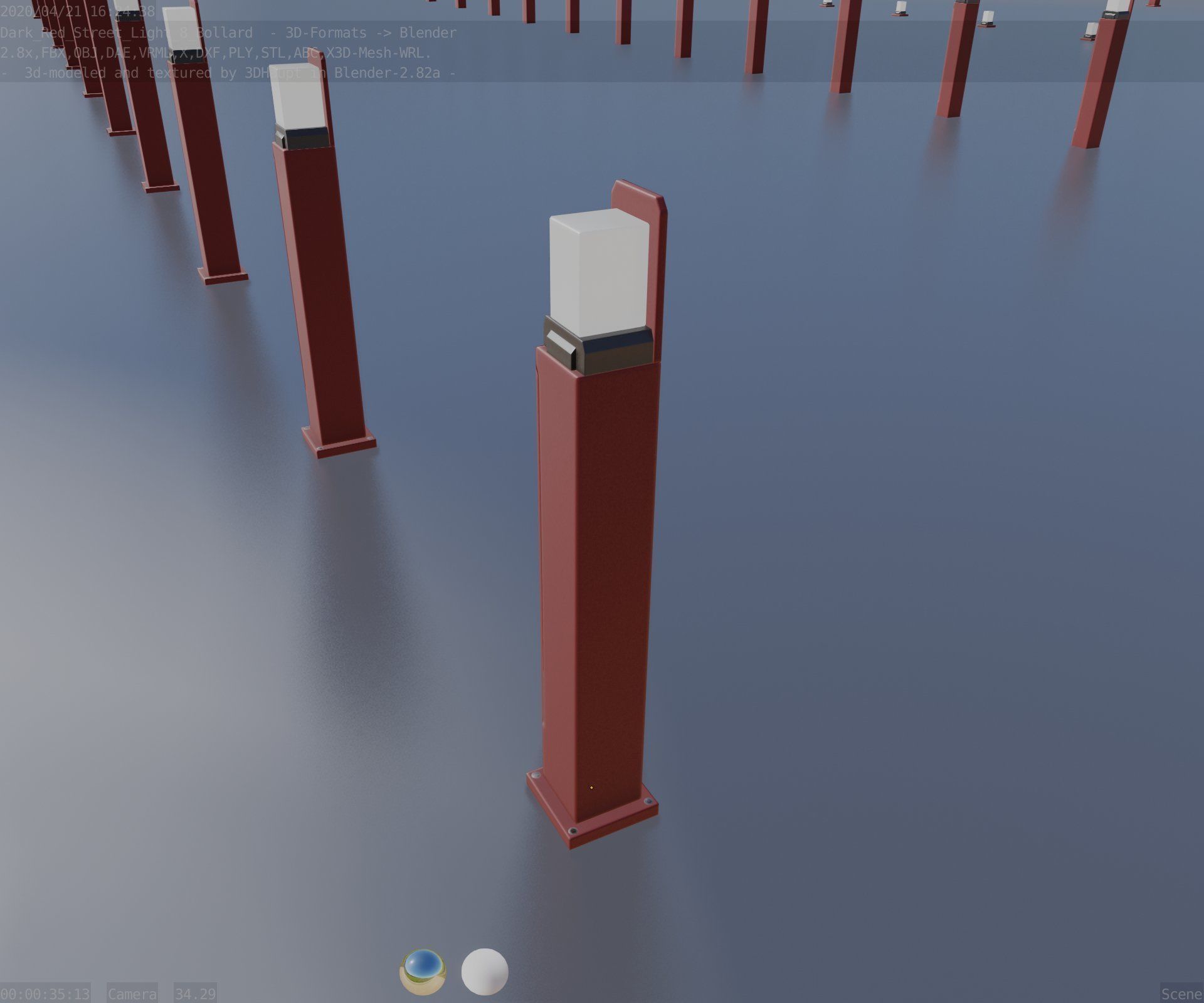 Street Light 8 Bollard 900 mm Dark Red Version 2 Low-poly 3D model_53