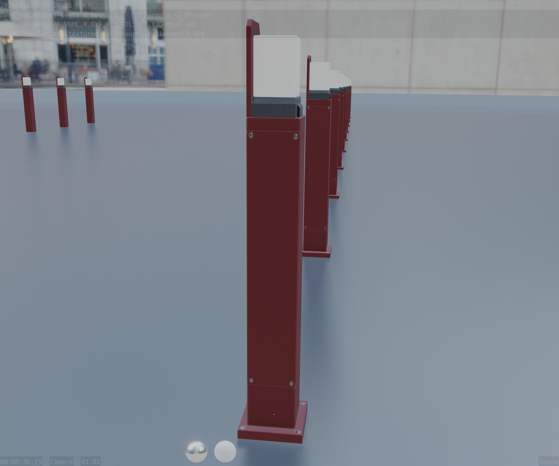 Street Light 8 Bollard 900 mm Dark Red Version 2 Low-poly 3D model_83
